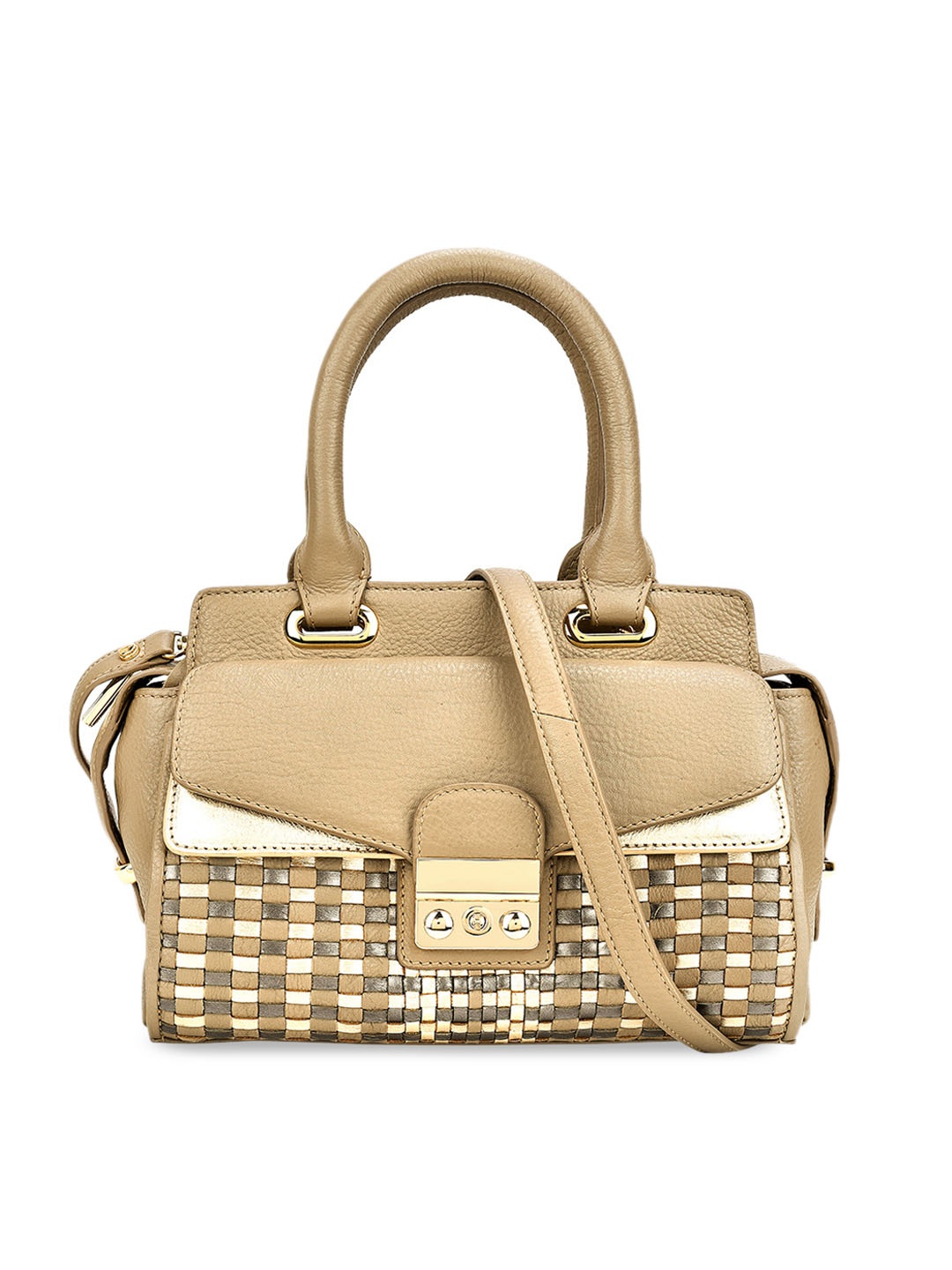 

Eske Women Beige & Gold-Toned Solid Leather Handheld Bag