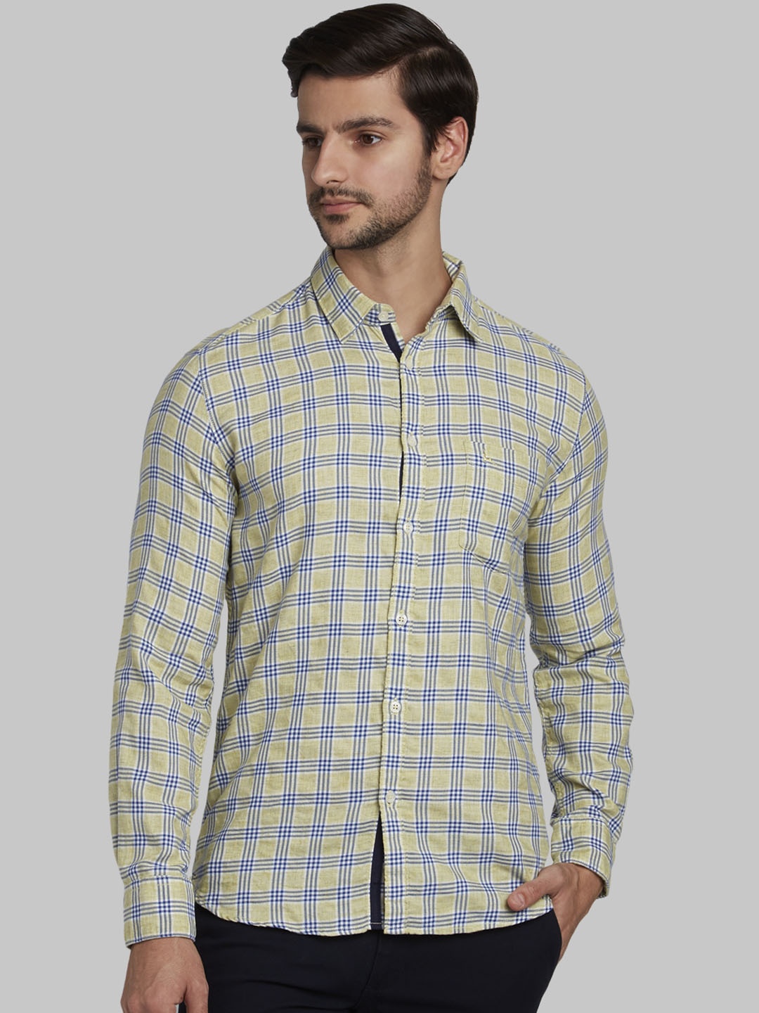 

Parx Men Green & Blue Slim Fit Checked Casual Shirt