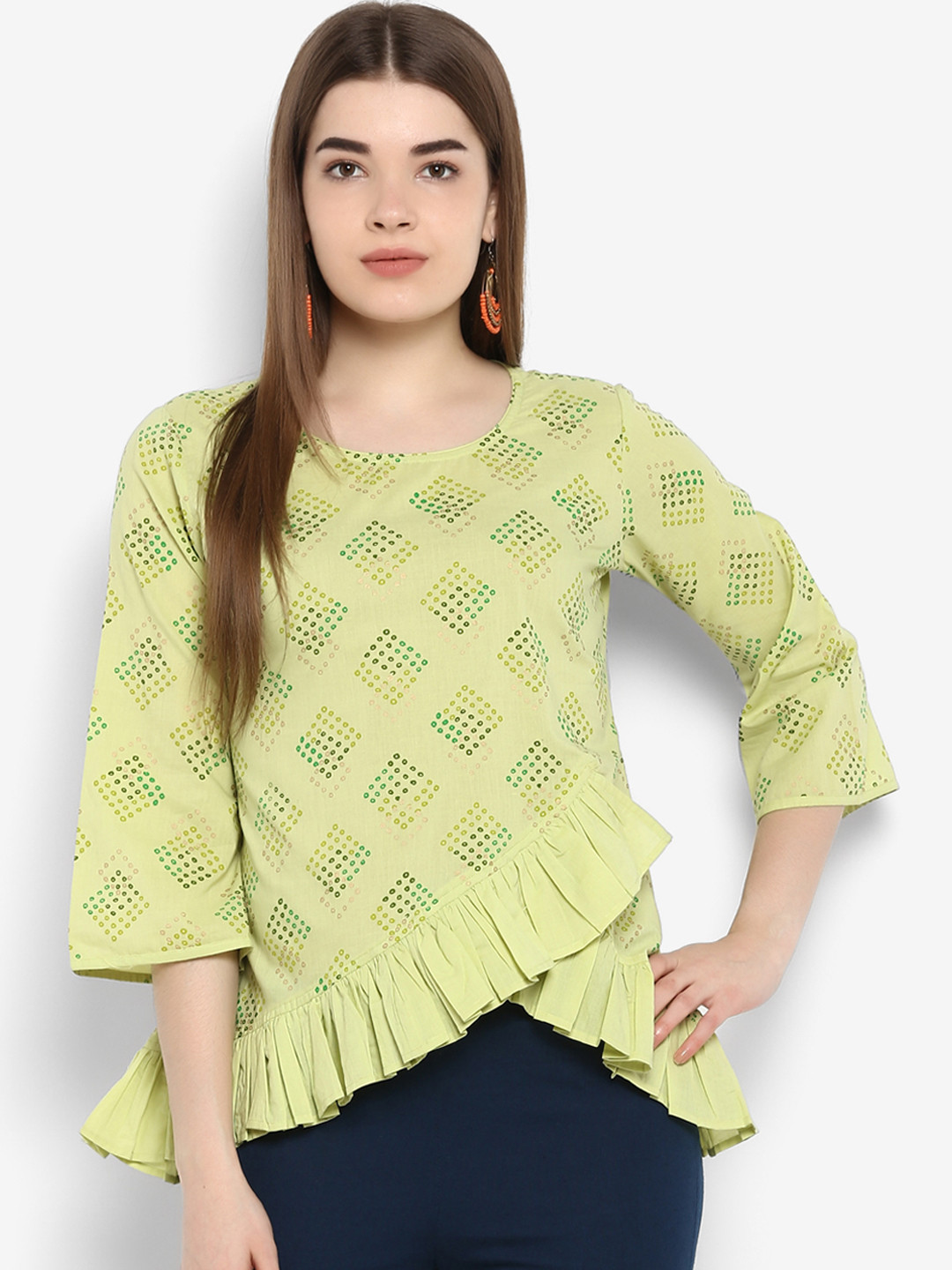 

ETHNIC STREET Women Green Printed A-Line Pure Cotton Top