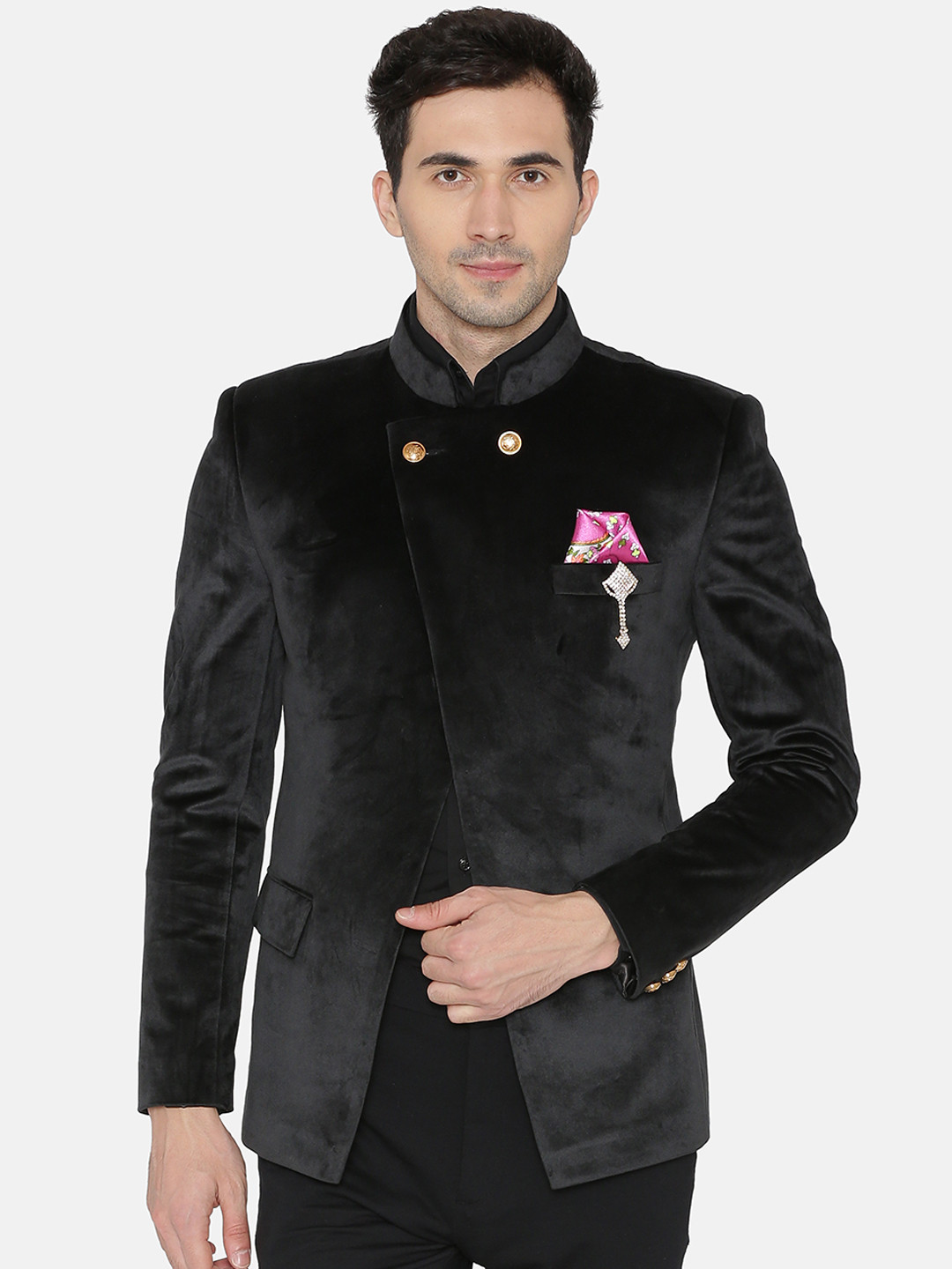 

Wintage Men Black Solid Regular Fit Bandhgala Blazer