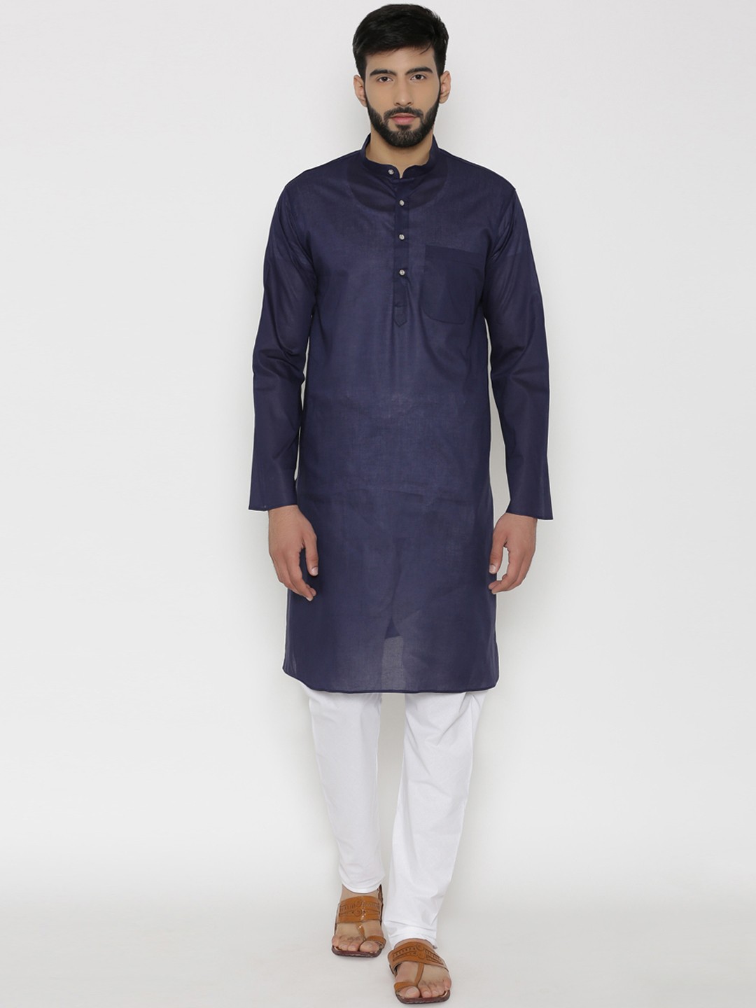 

Wintage Men Navy Blue Solid Kurta with Pyjamas