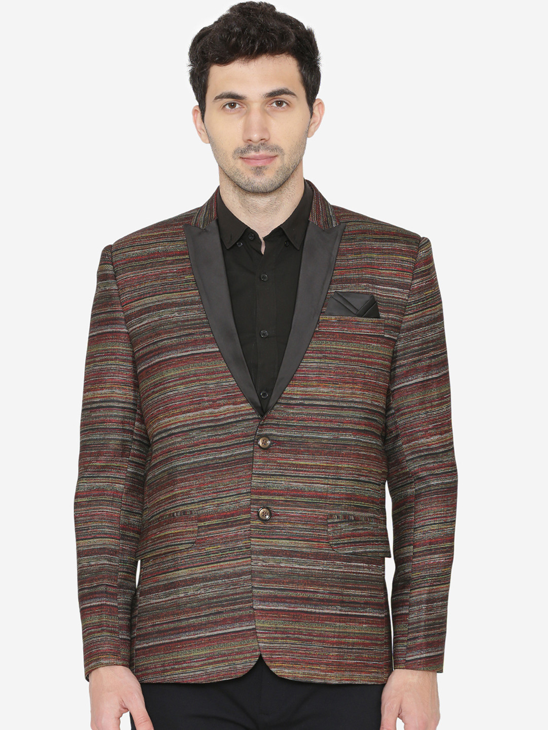 

Wintage Men Brown Striped Regular Fit Single-Breasted Blazer