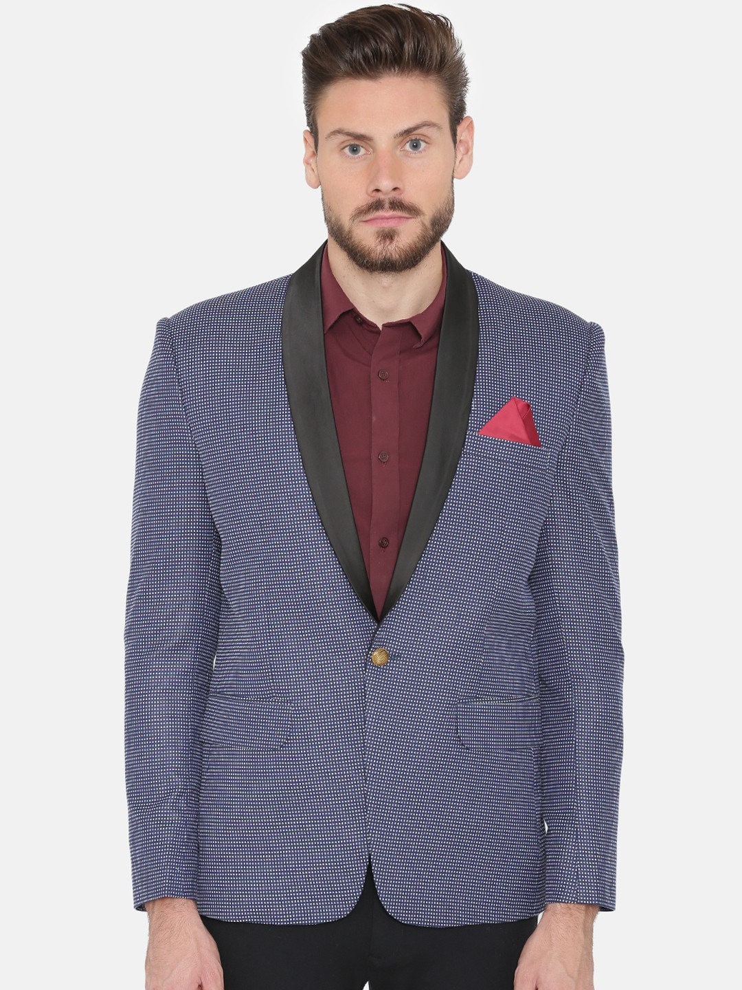 

Wintage Men Blue Checked Regular Fit Tuxedo Blazer