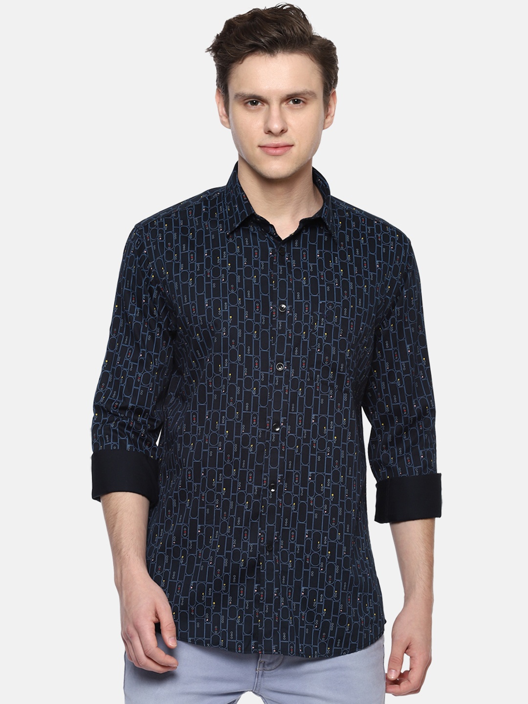 Allen Solly Men Navy Blue Slim Fit Printed Casual Shirt