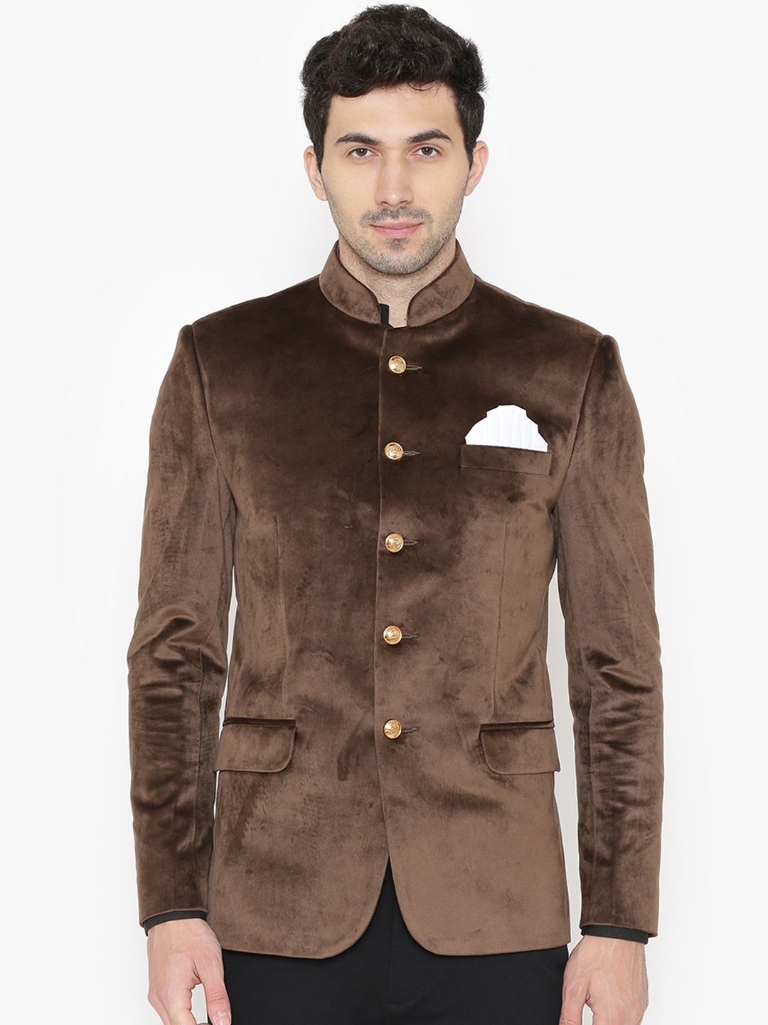 

Wintage Men Brown Solid Regular Fit Bandhgala Blazer