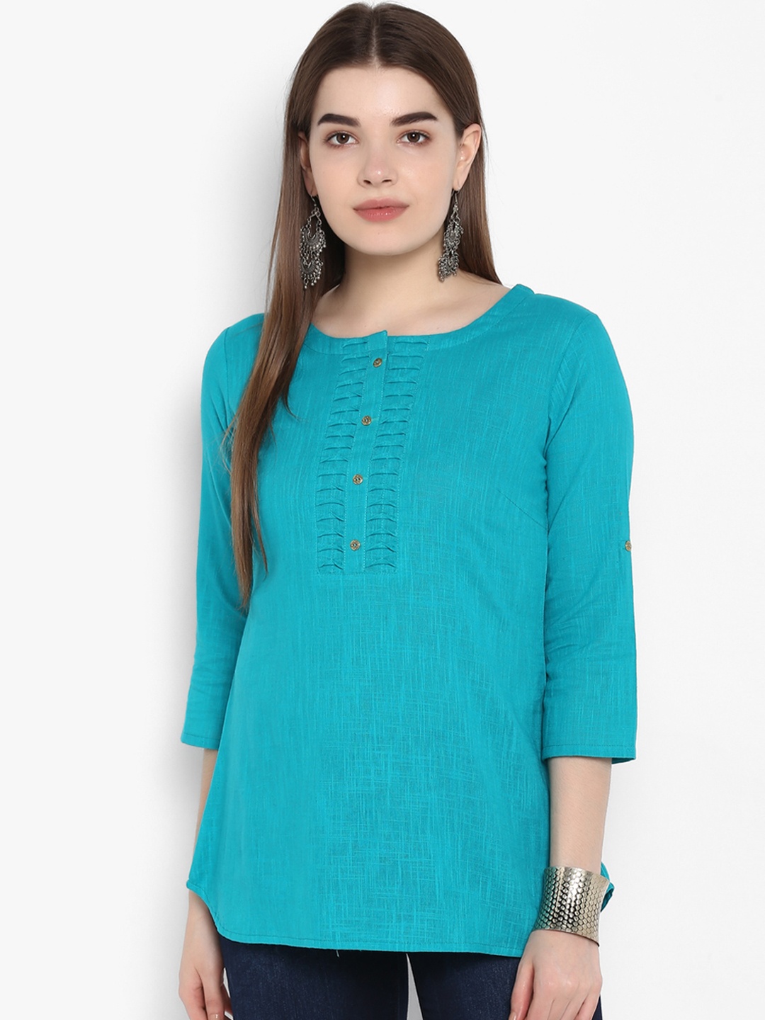 

ETHNIC STREET Women Blue Solid Pure Cotton Top