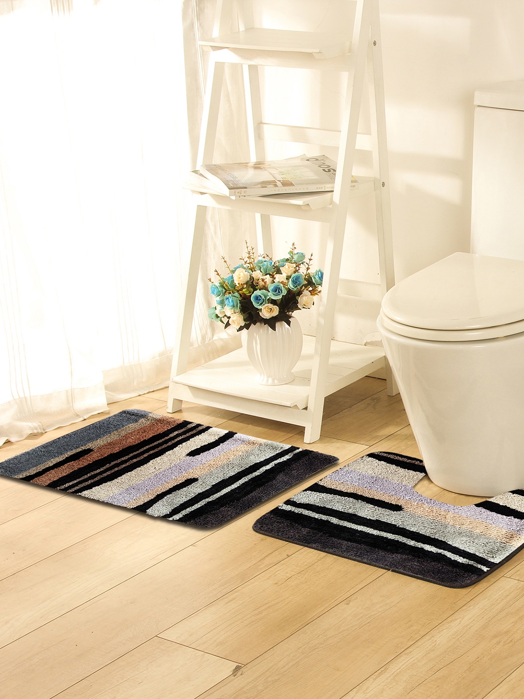 

OBSESSIONS Multicoloured Microfiber Polyester Anti-Slip Bath Rug With Pedmat, Multi
