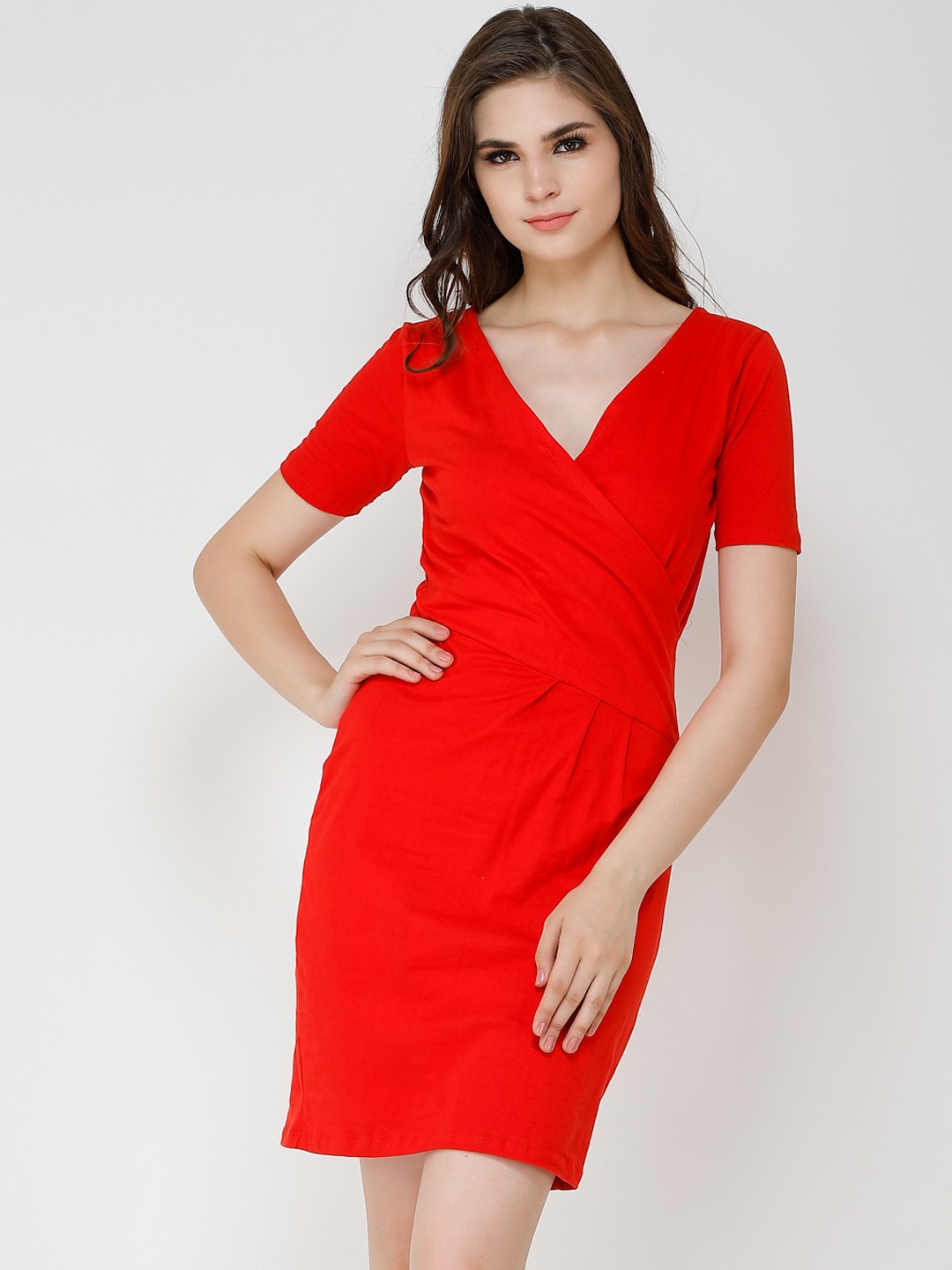 

Cation Women Red Wrap Sheath Dress