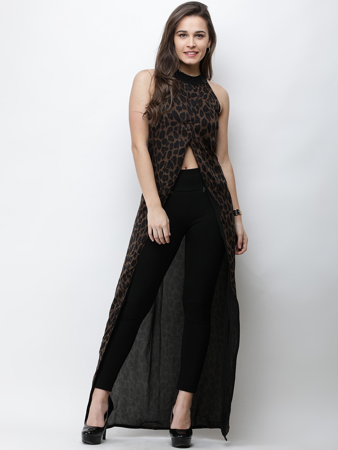 

Cation Women Black & Brown Printed Maxi Top