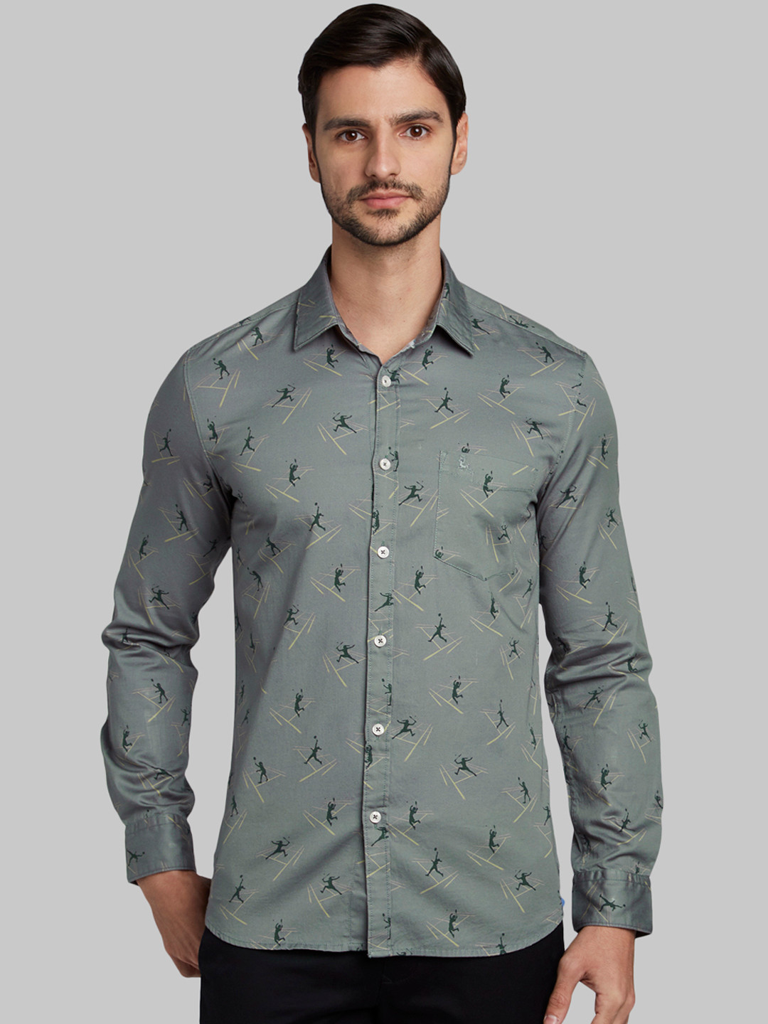 

Parx Men Grey Slim Fit Printed Casual Shirt
