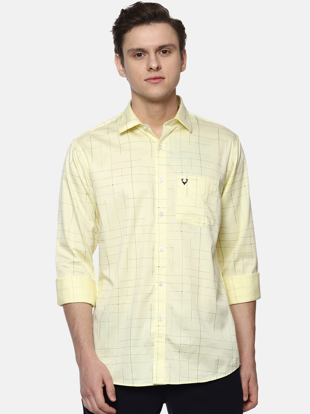 Allen Solly Men Yellow & Green Slim Fit Printed Casual Shirt