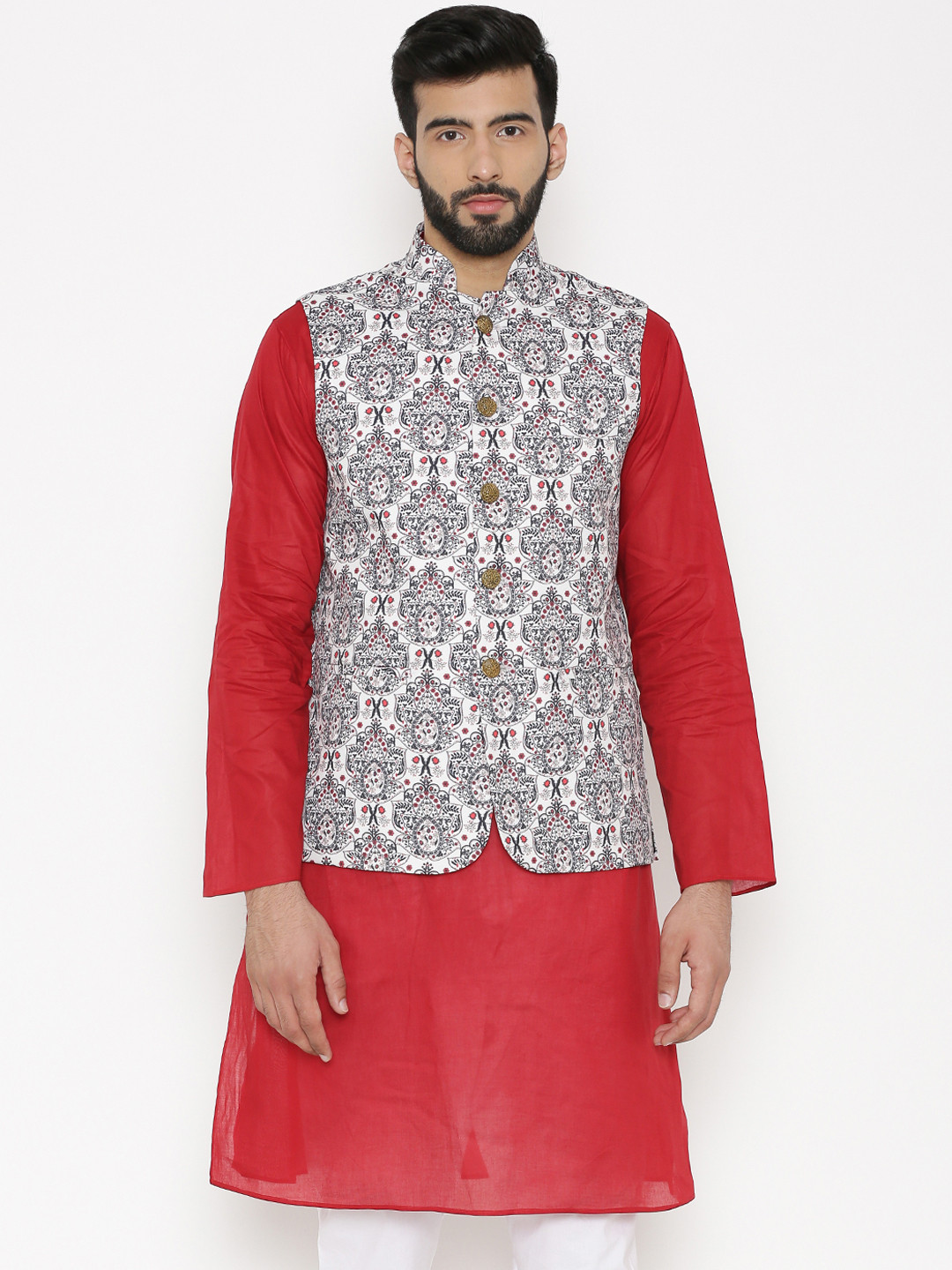 

Wintage Men Multicoloured Printed Woven Nehru Jacket, Multi