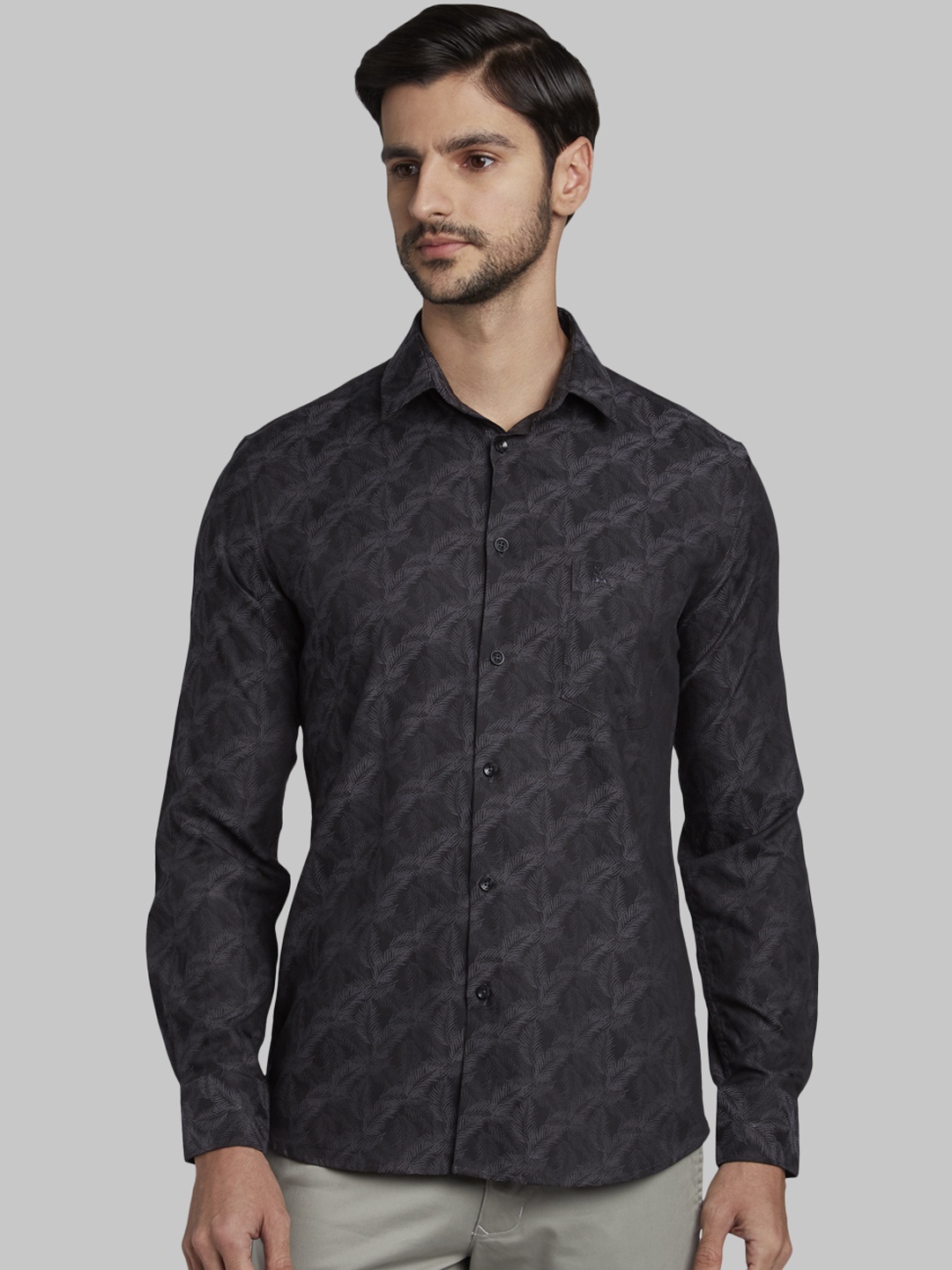 Parx Men Black Slim Fit Printed Casual Shirt