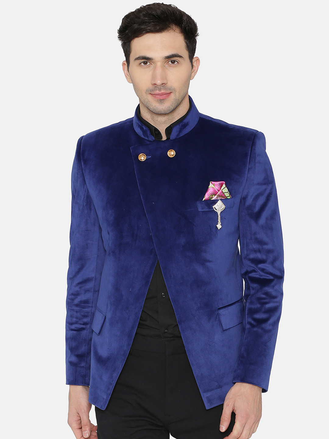 

Wintage Men Blue Solid Regular Fit Bandhgala Blazer