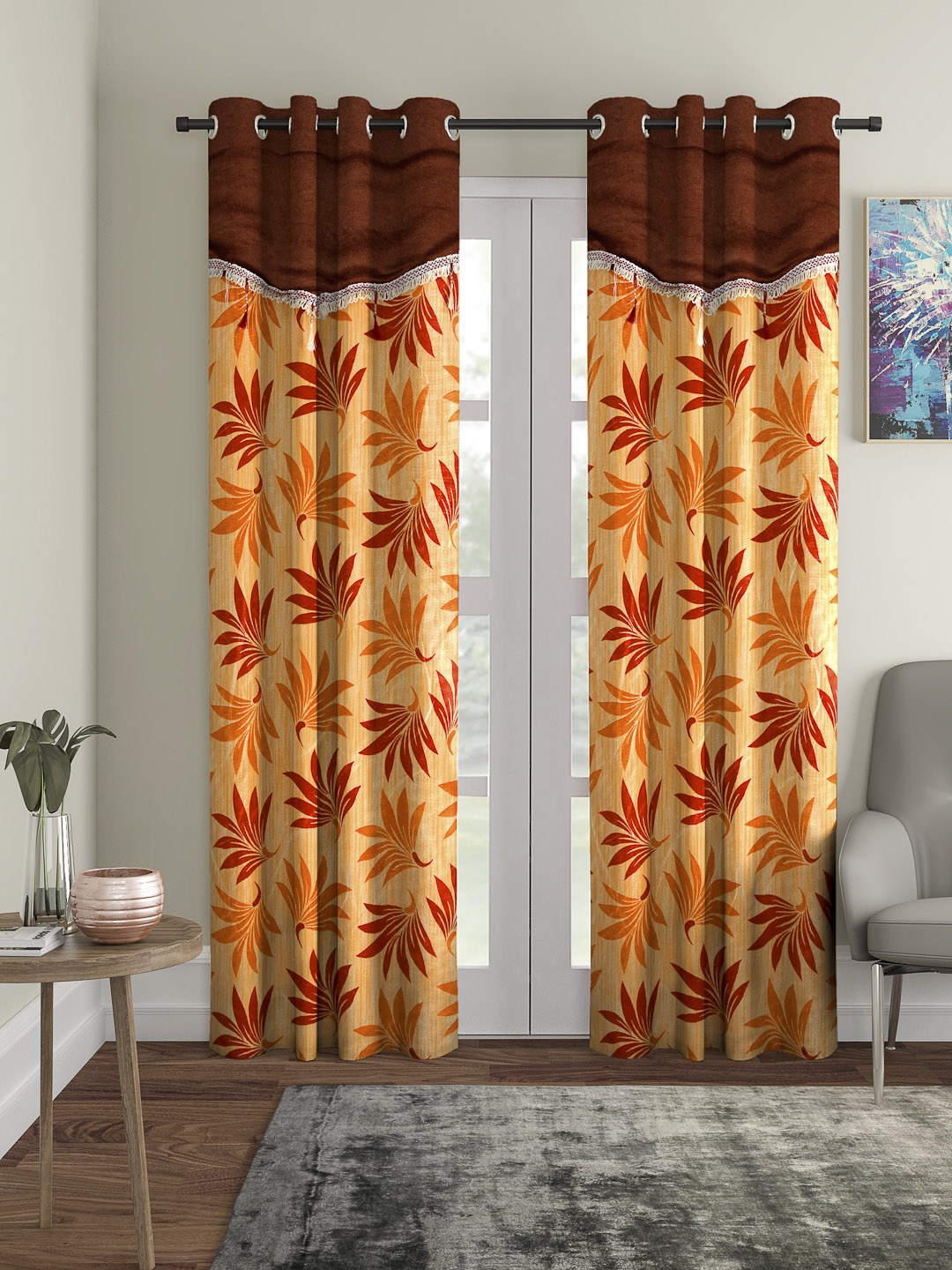 Cortina Orange & Brown Set of 2 Long Door Curtains