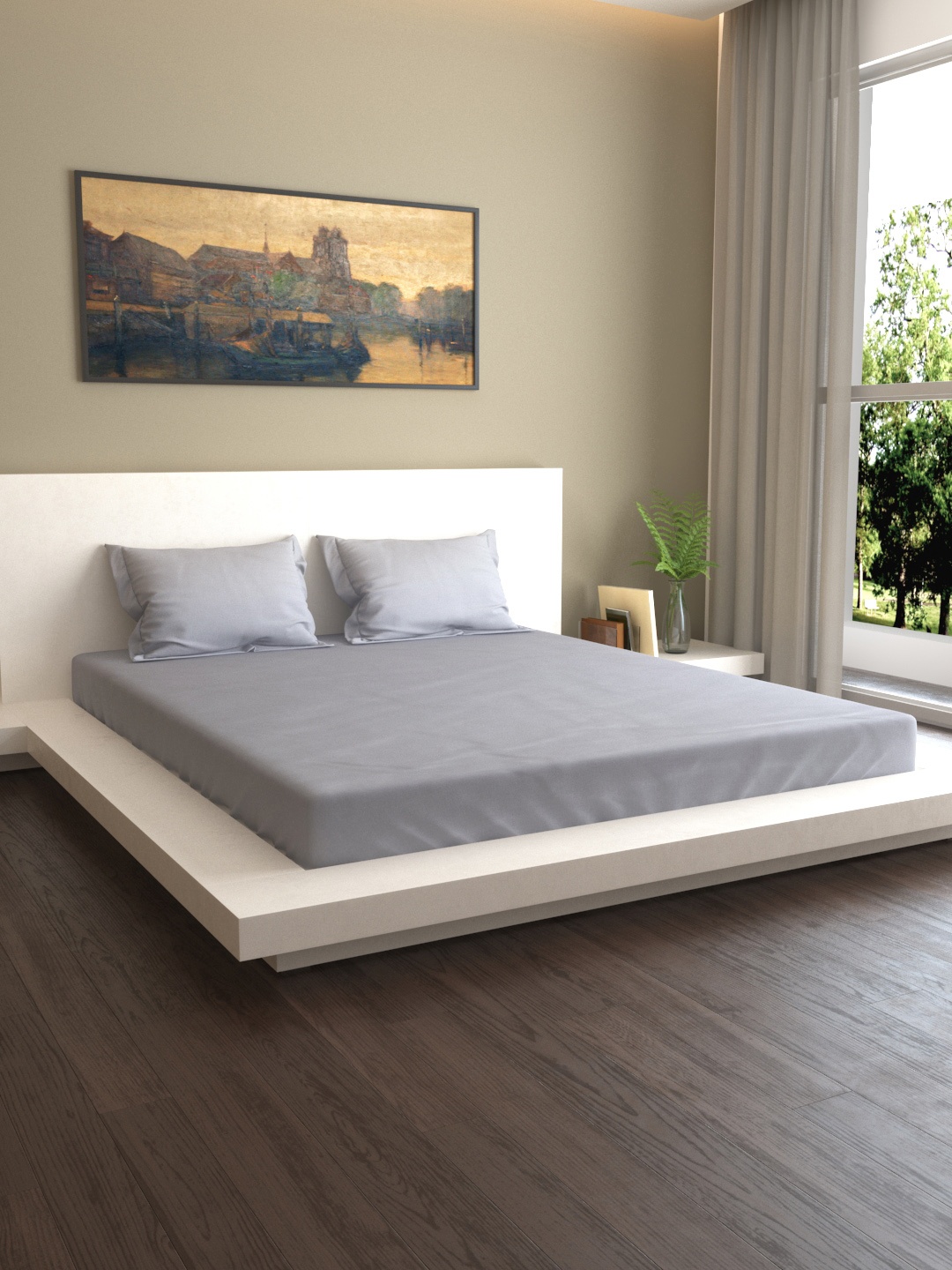 

MARK HOME Grey Solid 400 TC Cotton 1 King Bedsheet with 2 Pillow Covers