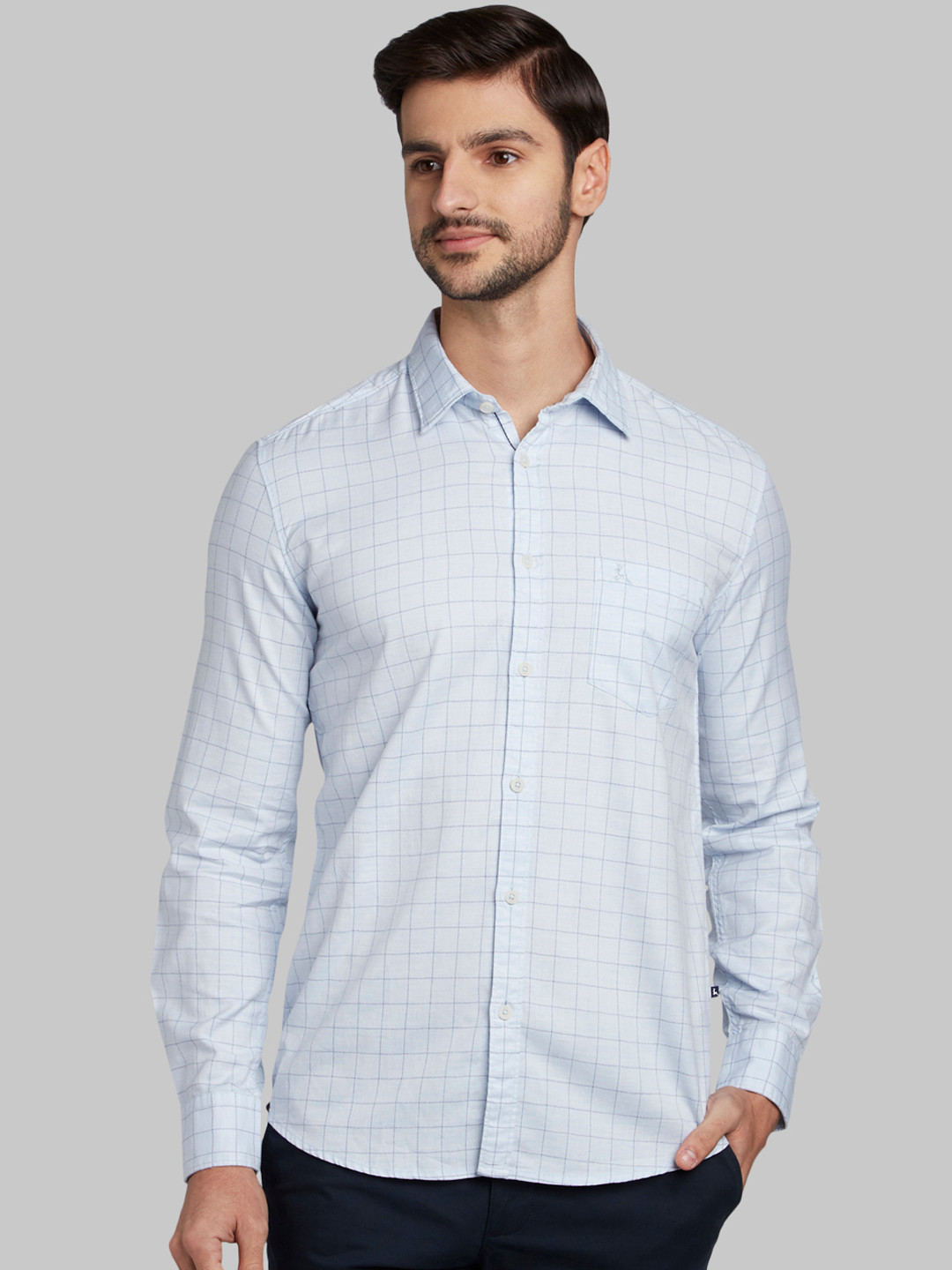 

Parx Men Blue Slim Fit Checked Casual Shirt