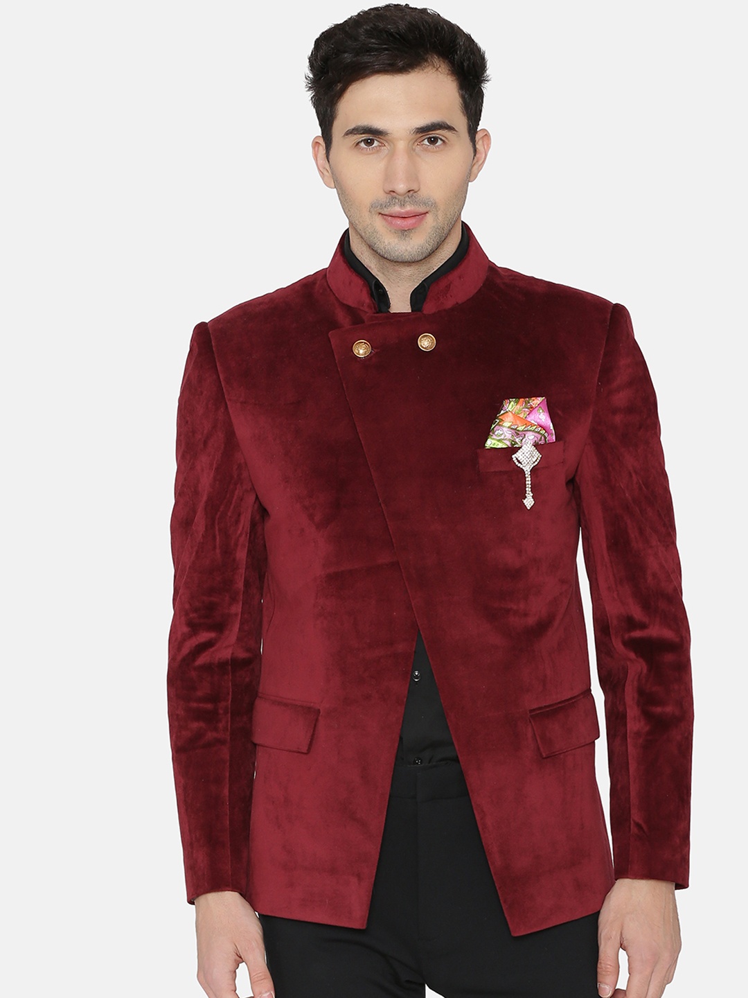 

Wintage Men Maroon Solid Regular Fit Bandhgala Blazer