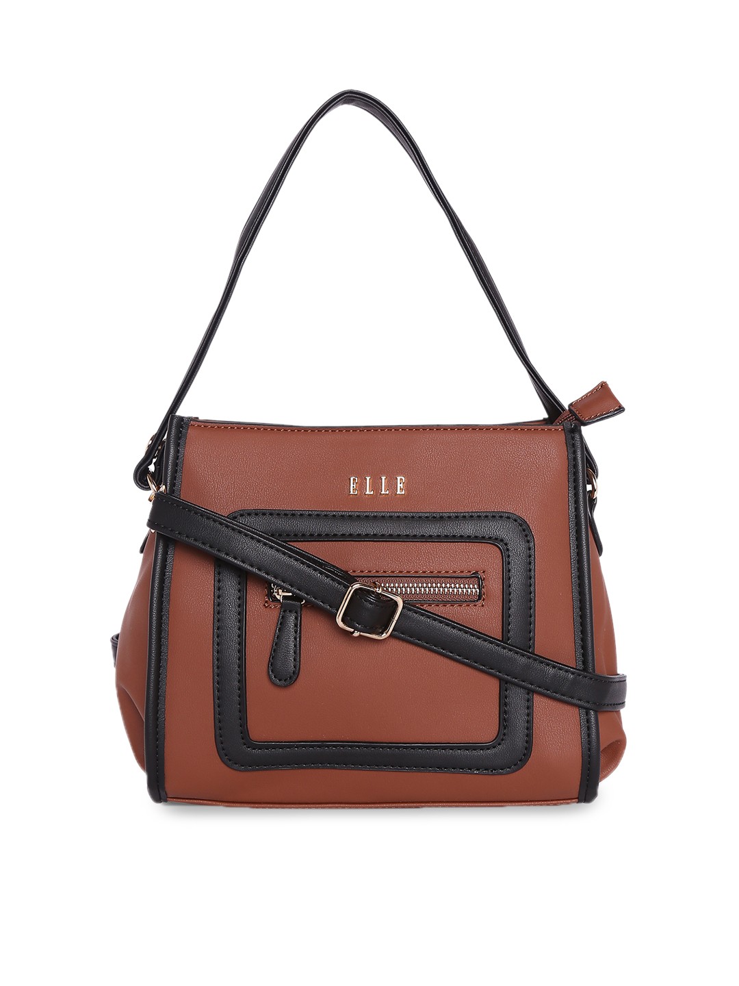 

ELLE Brown Colourblocked Handheld Bag