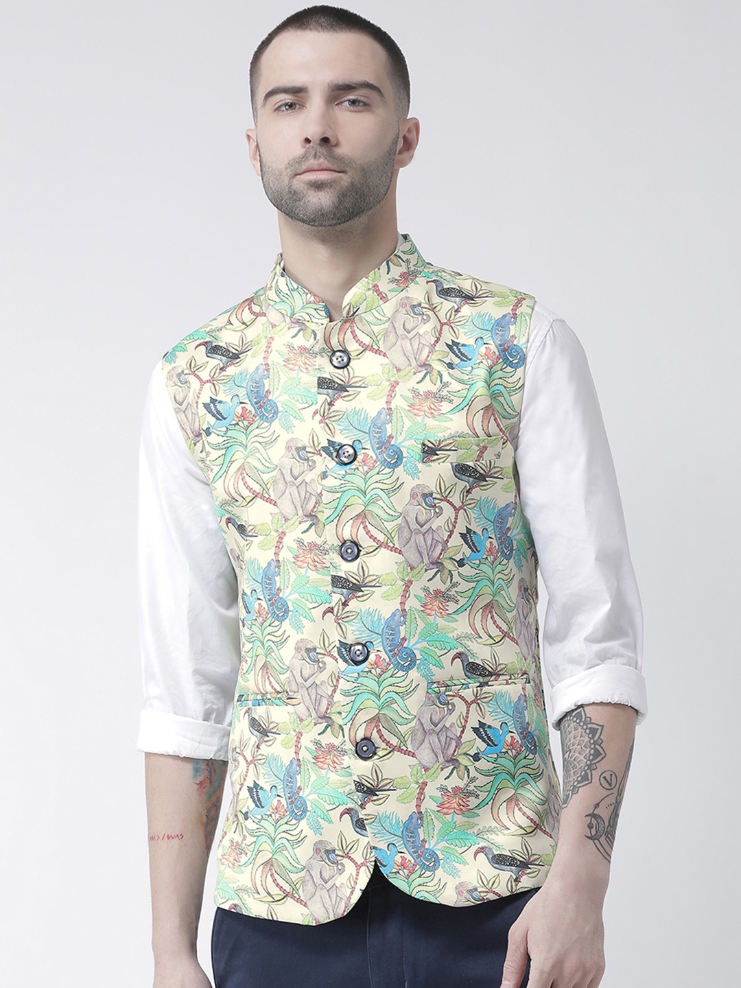 

Hangup Men Multicoloured Printed Nehru Jacket, Multi