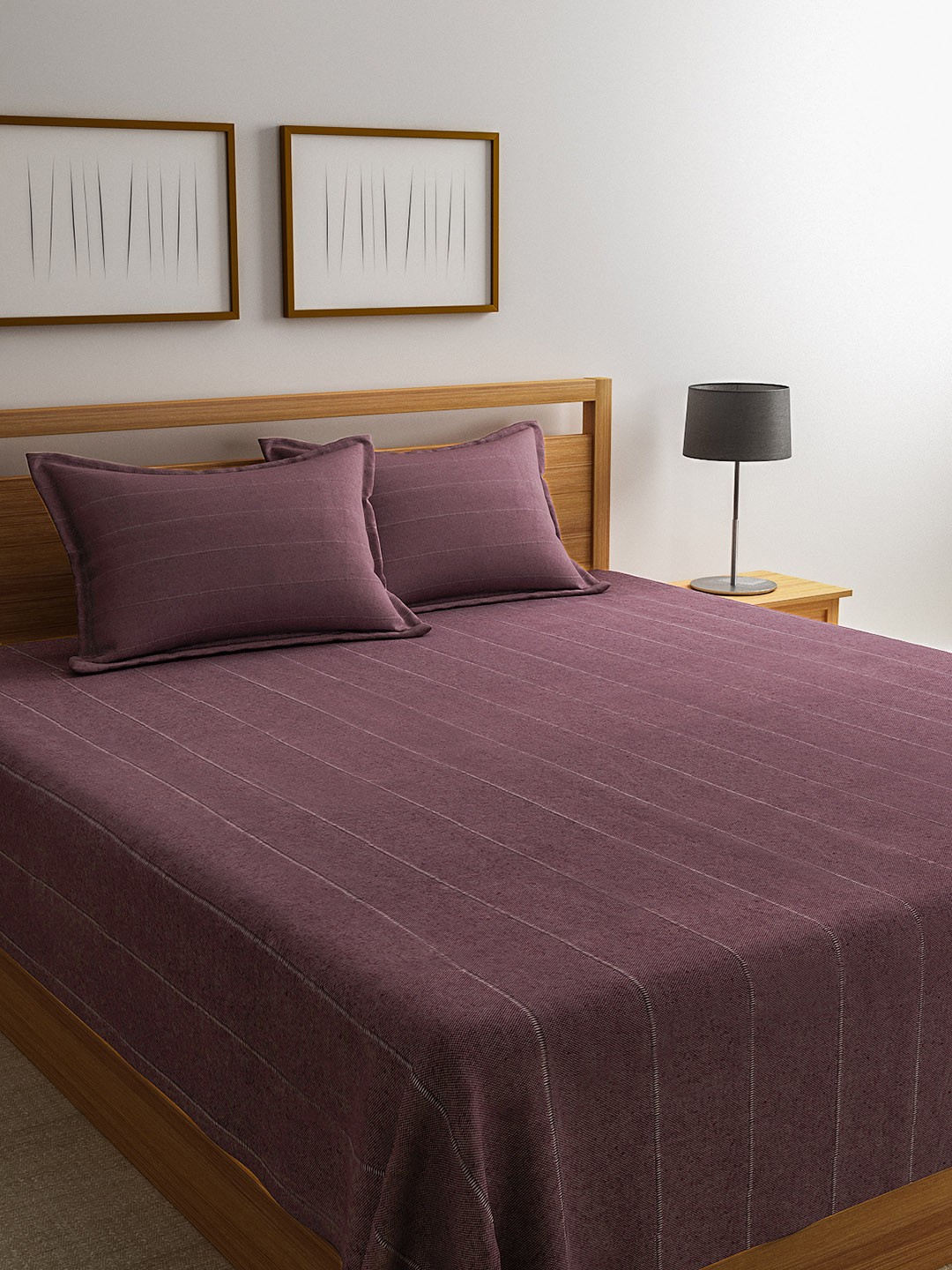 

Saral Home Maroon Striped 500TC Bed Covers with Two Pillow Covers