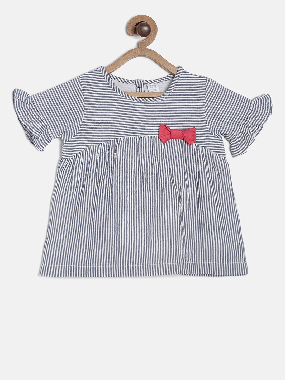 

MINI KLUB Girls Off-White & Grey Striped A-Line Pure Cotton Top