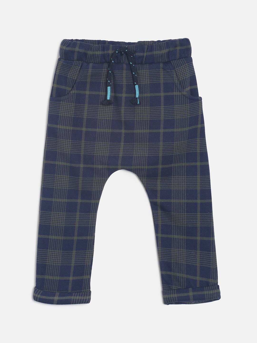 

MINI KLUB Kids-Boys Navy Blue Checkered Track Pants