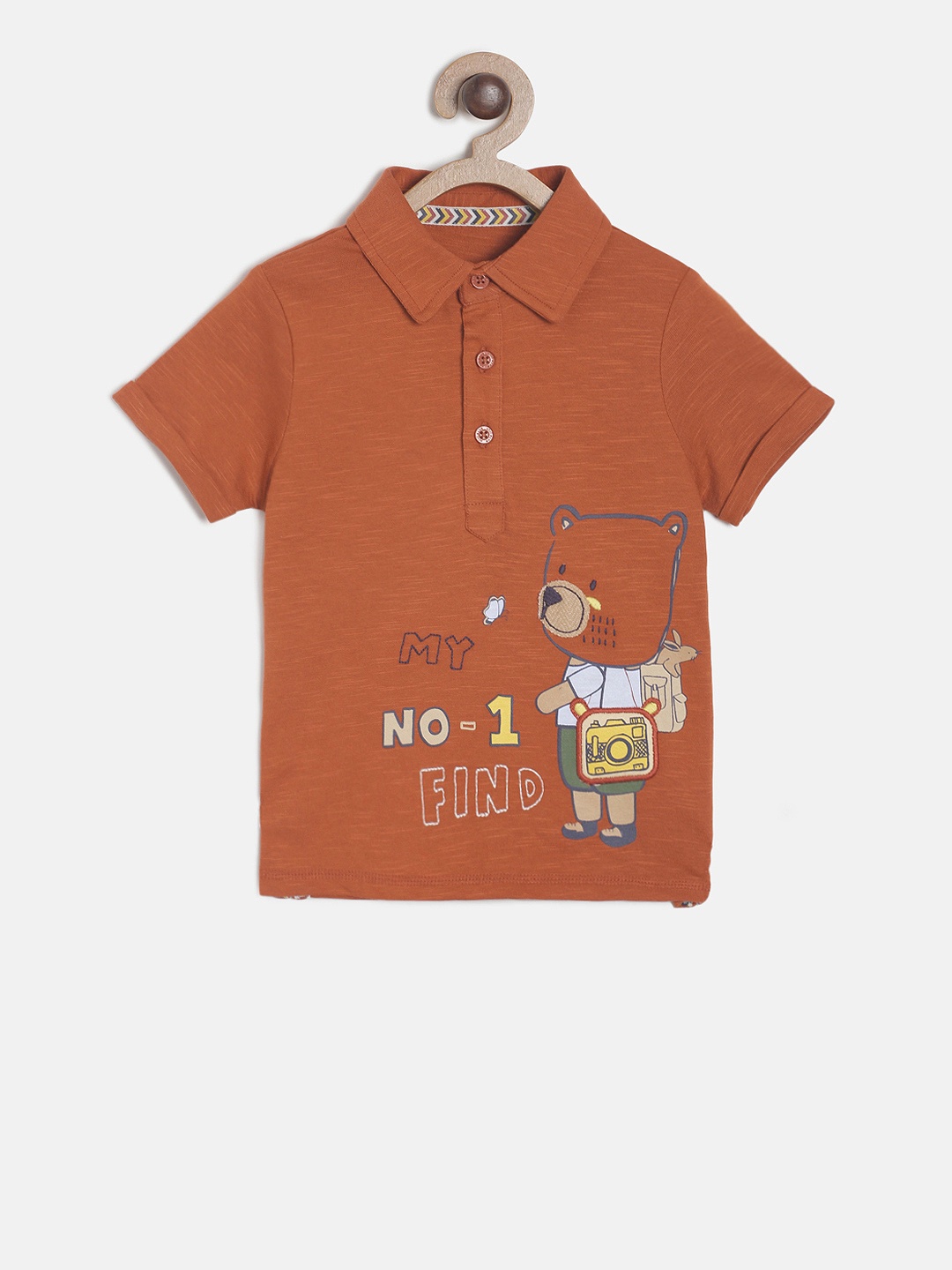 

MINI KLUB Boys Rust Brown Printed Polo Collar T-shirt
