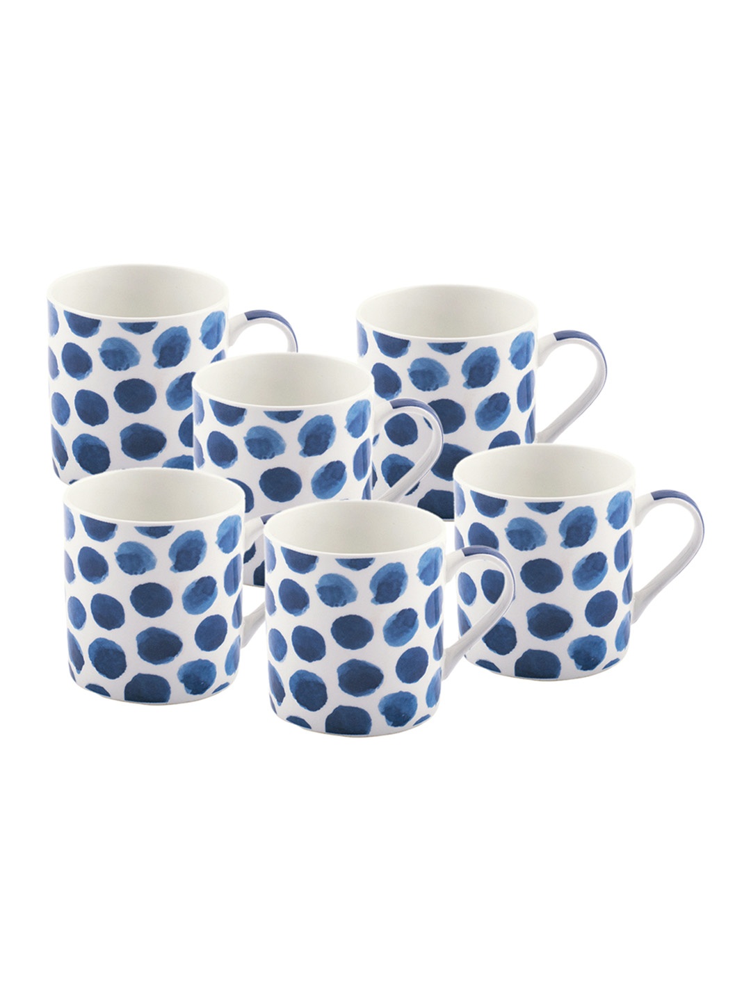 GOODHOMES White & Blue Set of 6 Printed Bone China Cup Set
