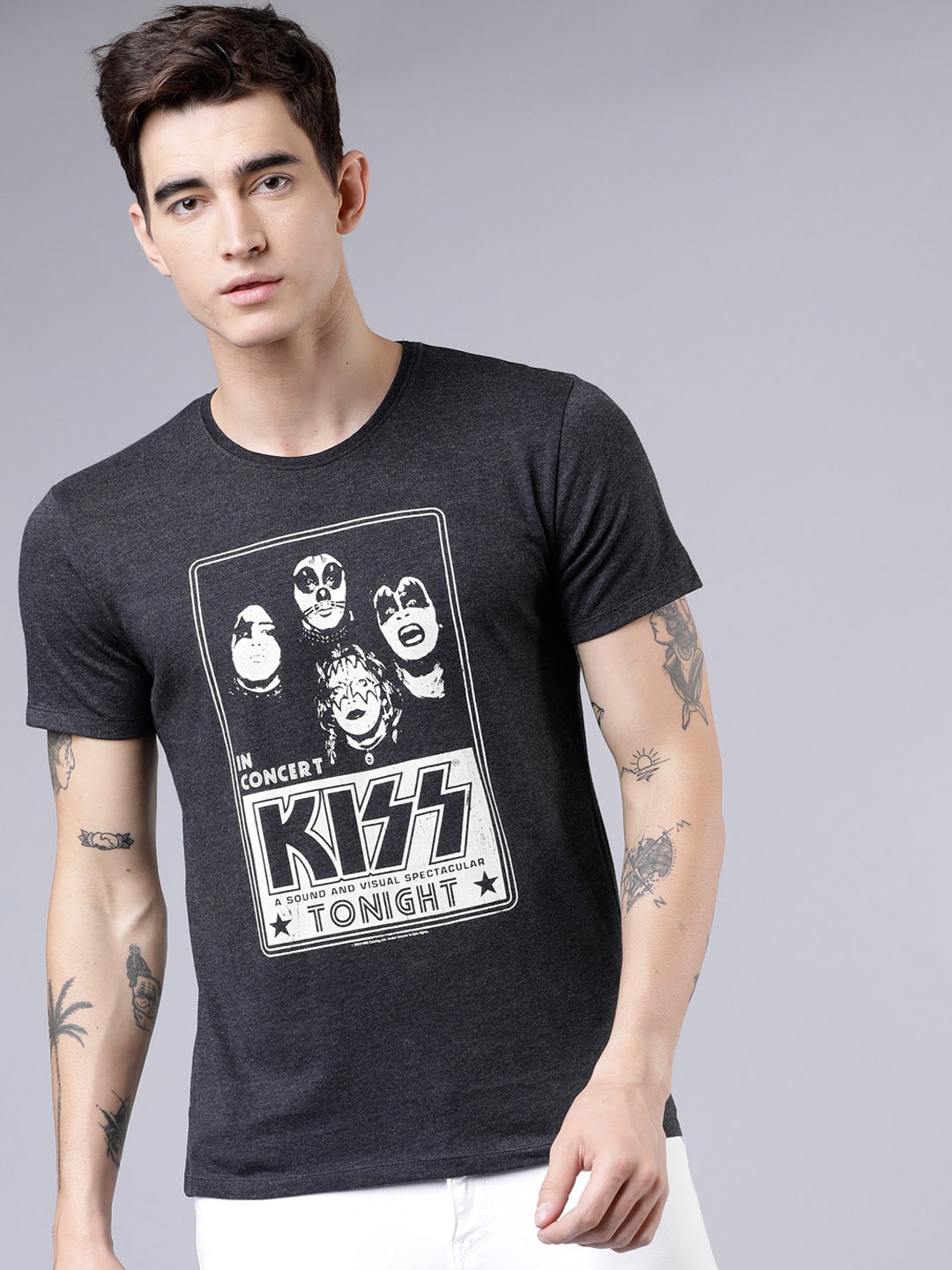

LOCOMOTIVE Men Charcoal Grey Printed Round Neck T-shirt