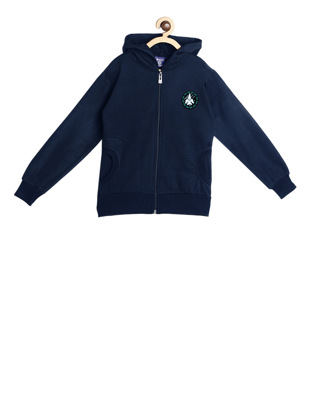 

SWEET ANGEL Girls Navy Blue Solid Hooded Sweatshirt