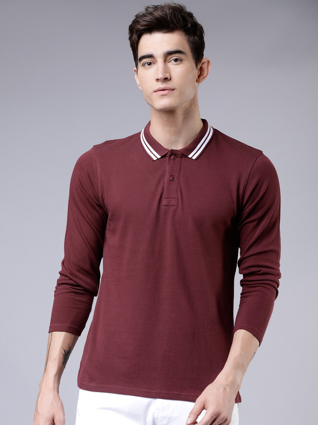 

HIGHLANDER Men Maroon Solid Polo Collar T-shirt