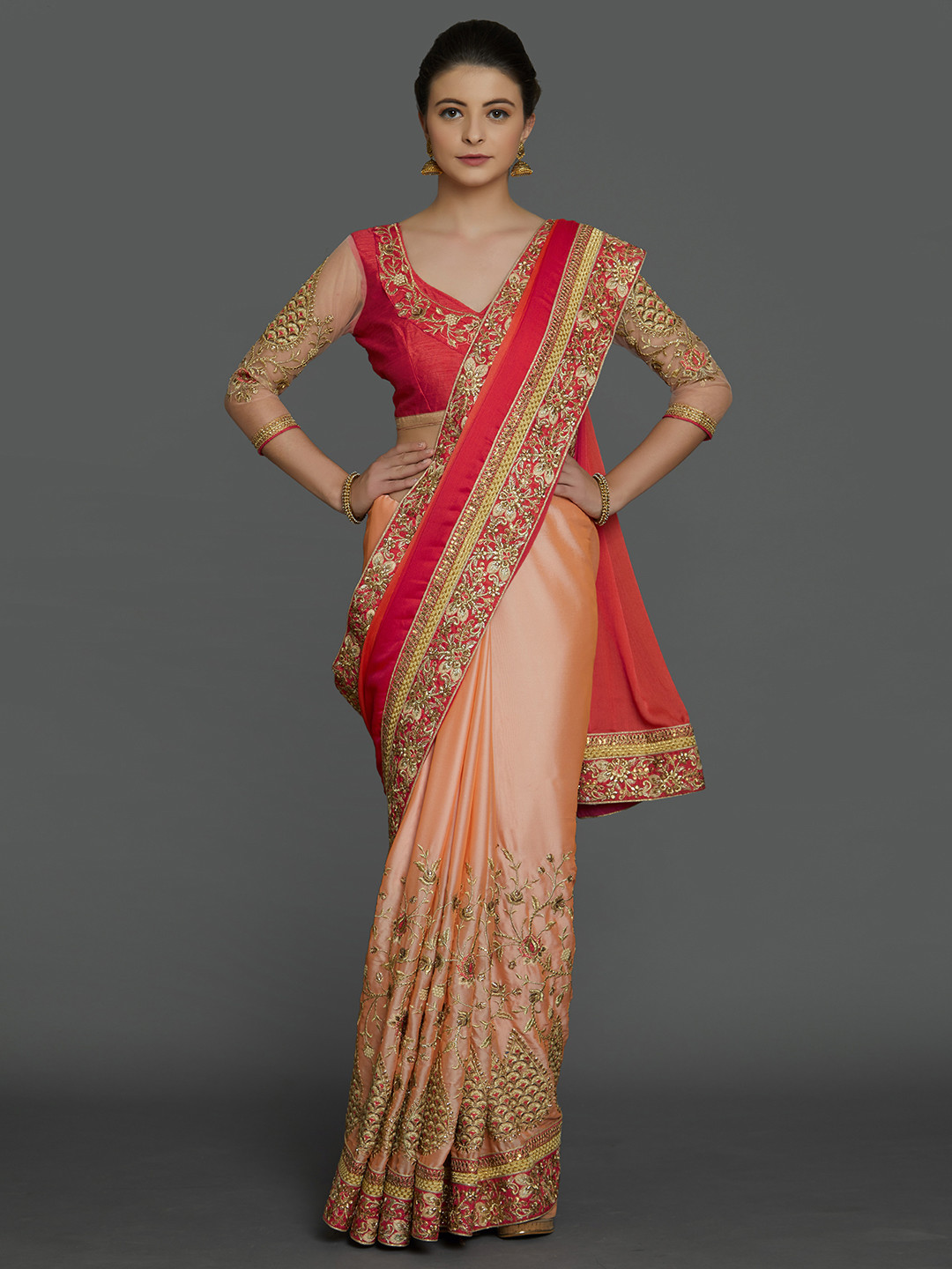 

Mitera Pink Embroidered Pure Georgette Saree