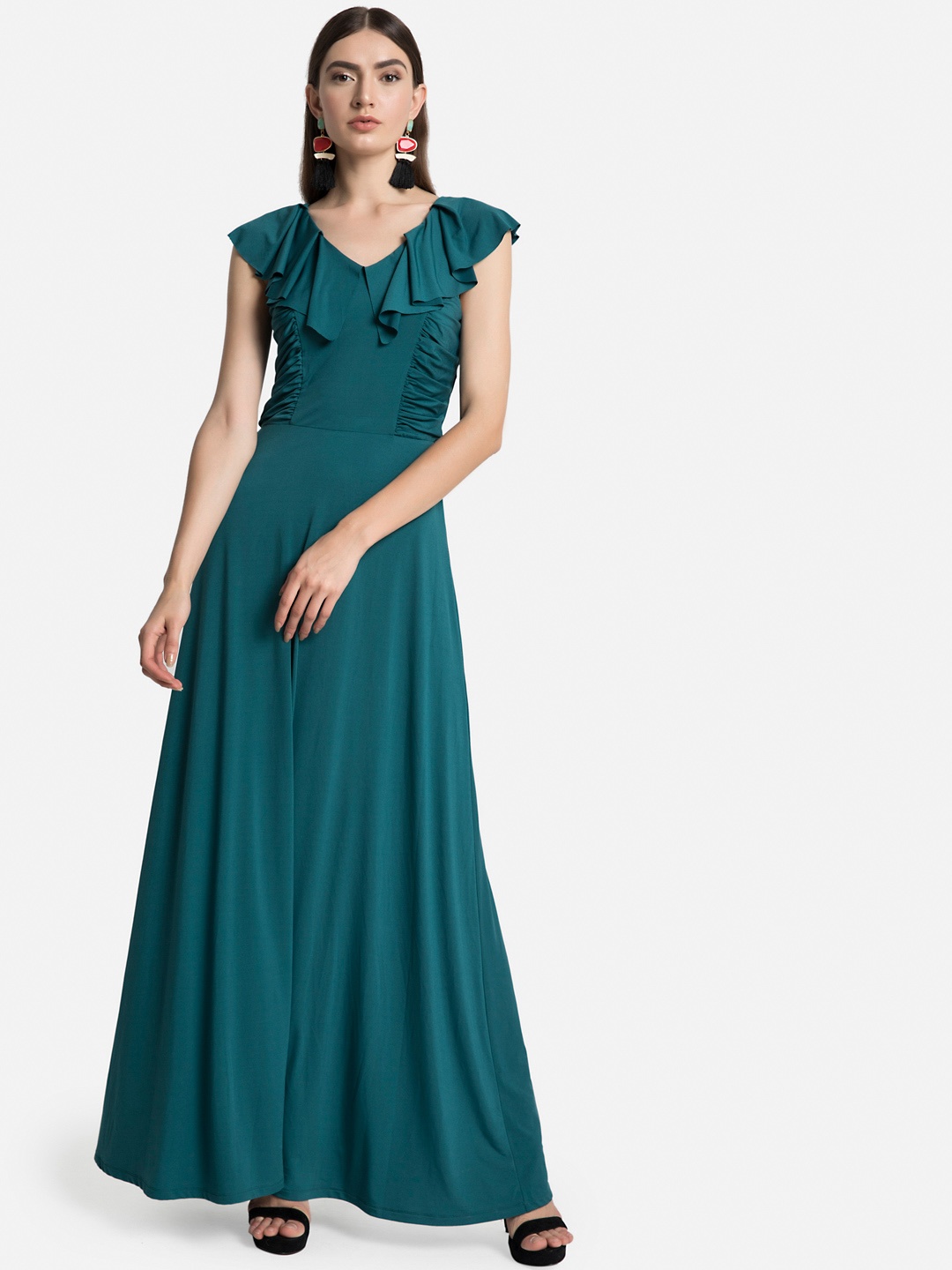 

Kazo Women Solid Teal Green Maxi Dress