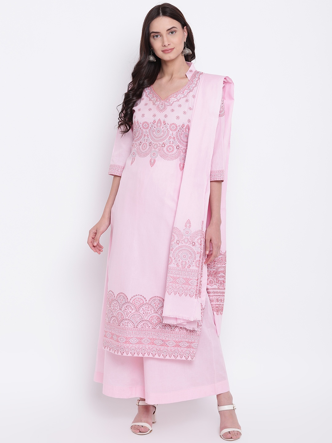 

HK colours of fashion Pink Pure Cotton Unstitched Dress Material