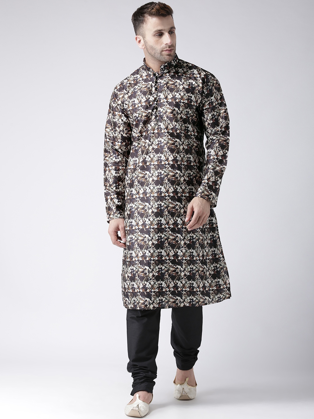 

Hangup Men Brown & Grey Printed Kurta with Pyjamas