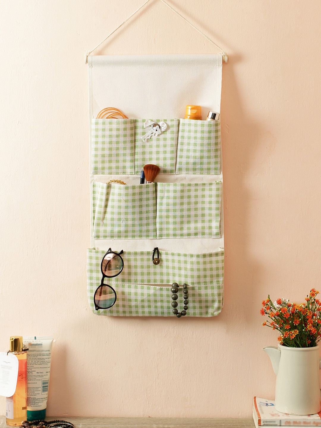 

Cortina Unisex White & Green Checked Handbag Organiser