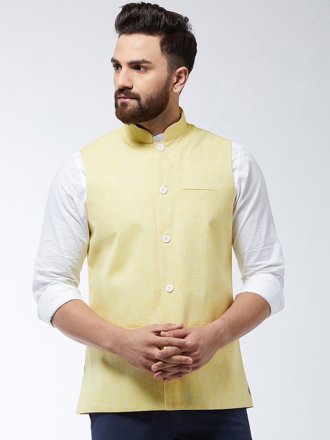 

SOJANYA Men Yellow Solid Nehru Jacket