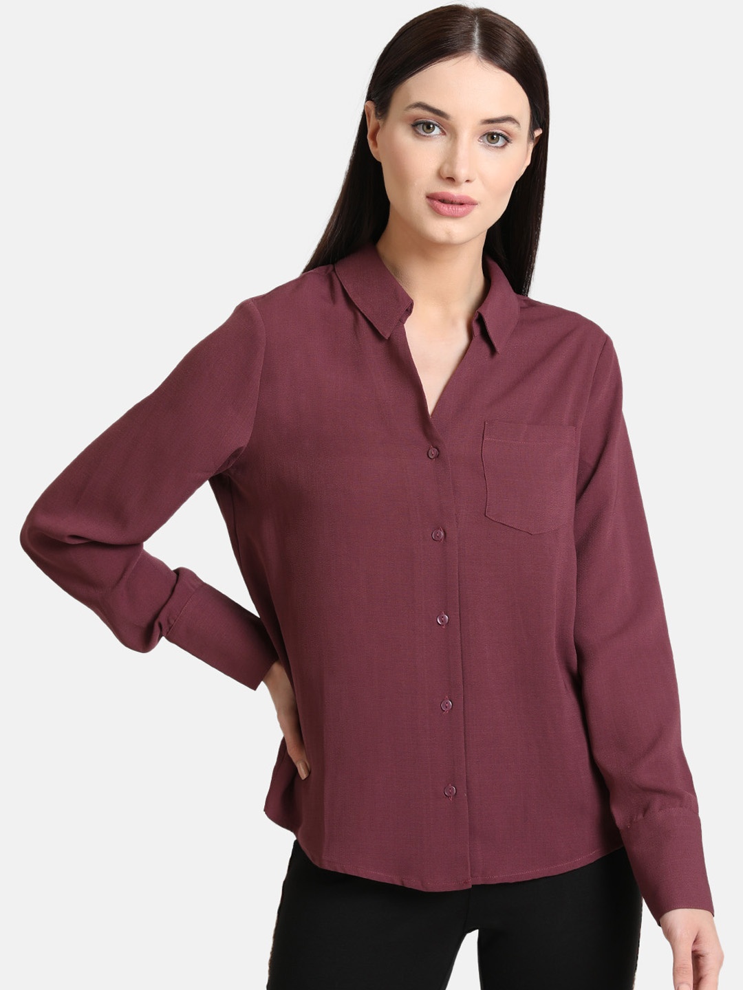 

Kazo Women Maroon Regular Fit Solid Casual Shirt