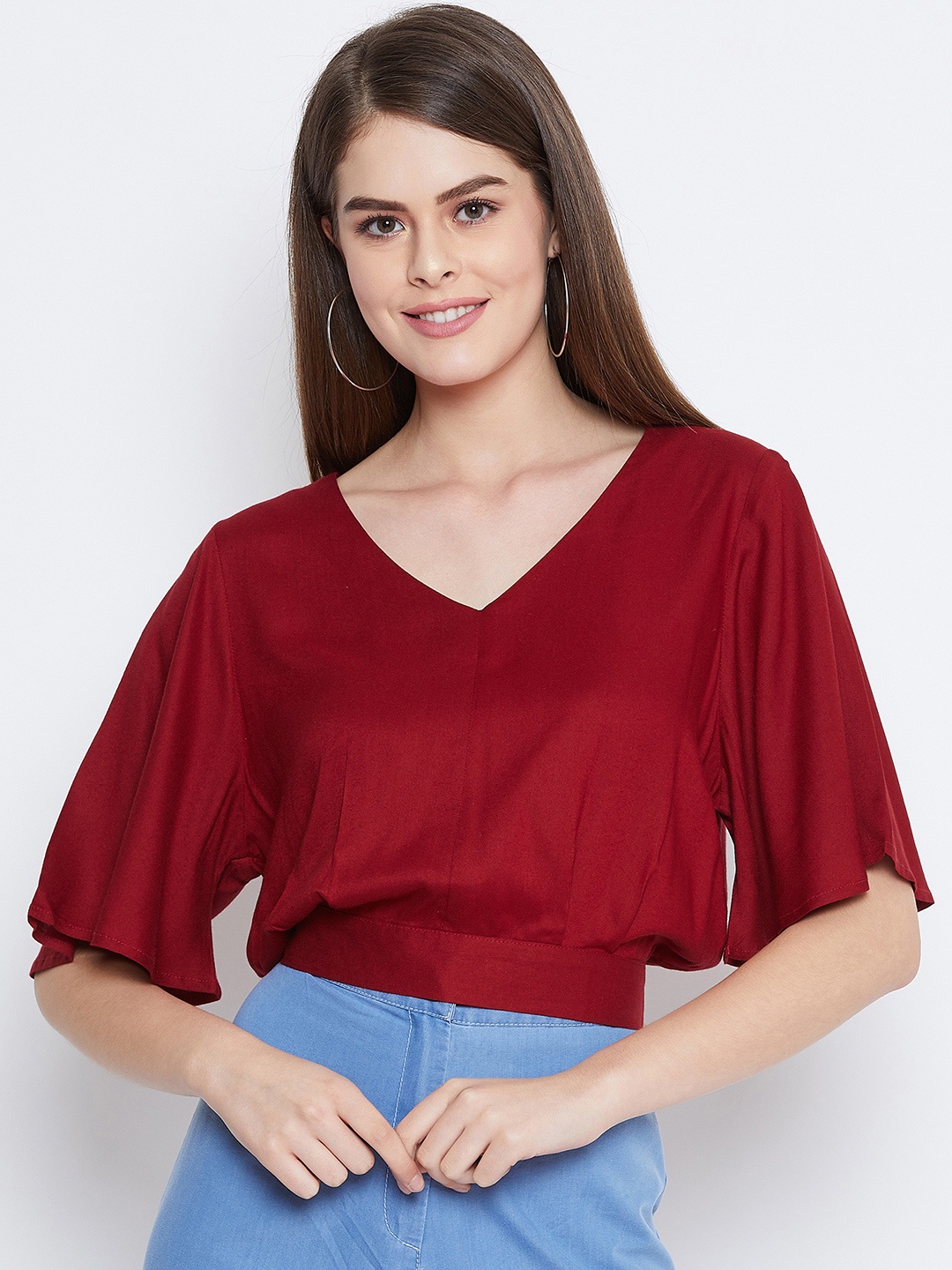 

Zastraa Women Maroon Solid Blouson Top