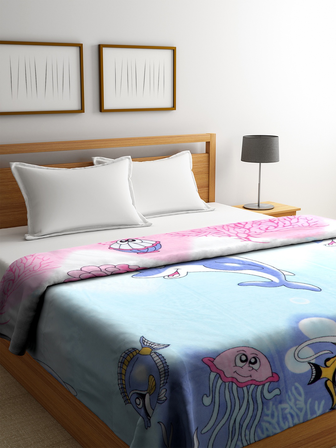 

Cortina Blue & Pink AC Room 250 GSM Double Bed Blanket