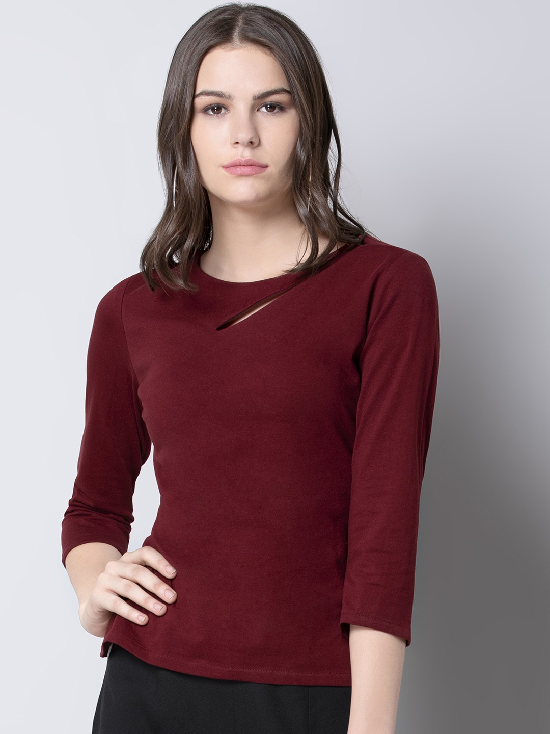 

FabAlley Women Maroon Solid Top