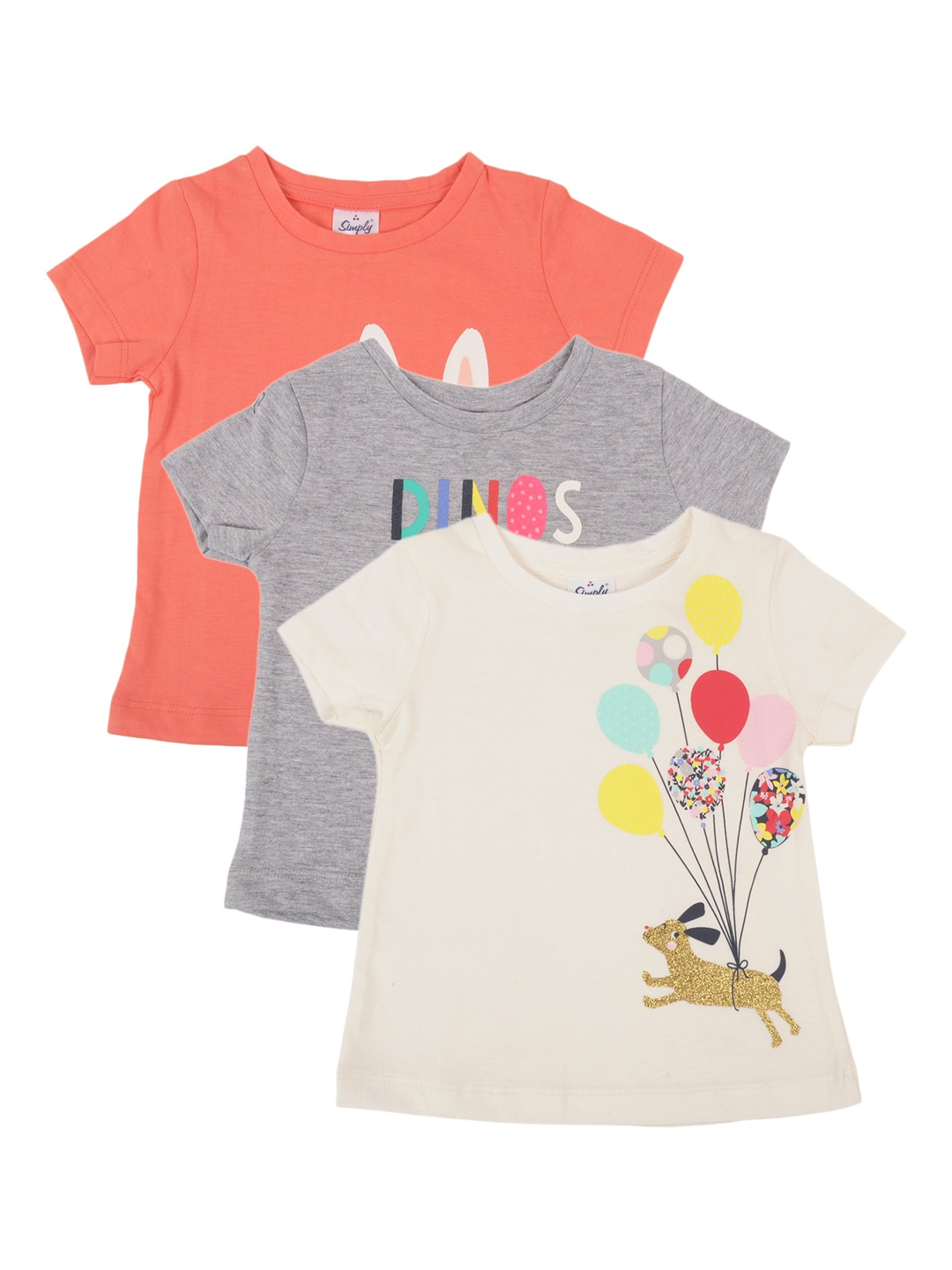 

Simply Girls White Pack of 3 Printed Pure Cotton Top