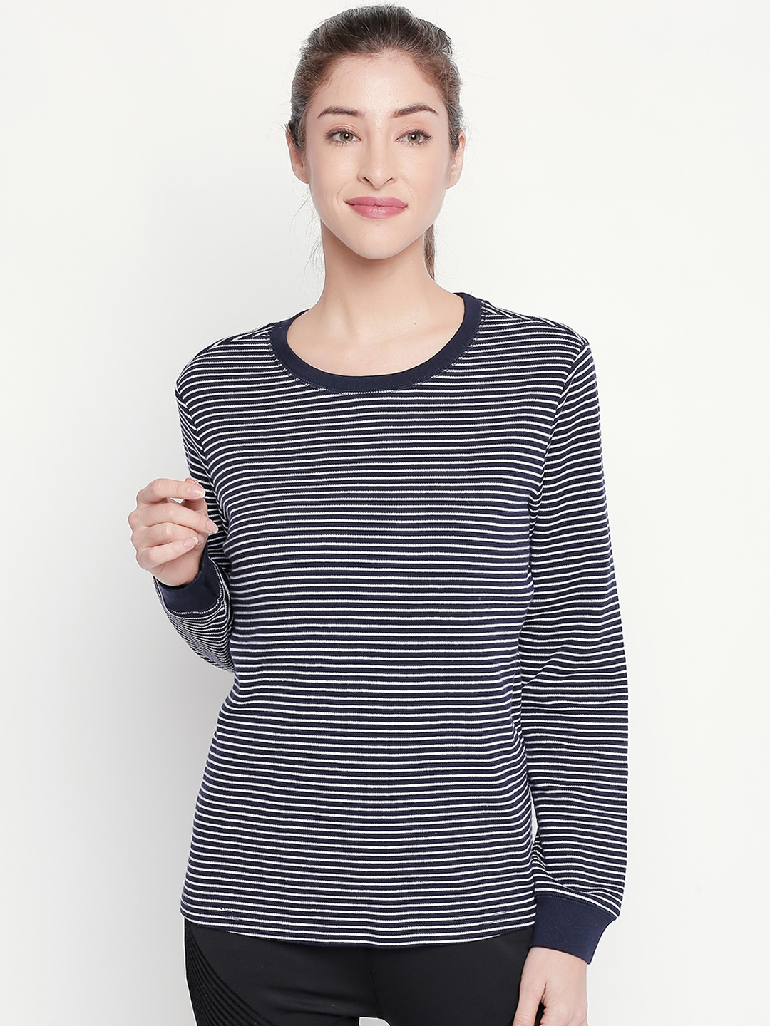 

Ajile by Pantaloons Women Navy Blue Striped Pure Cotton Top
