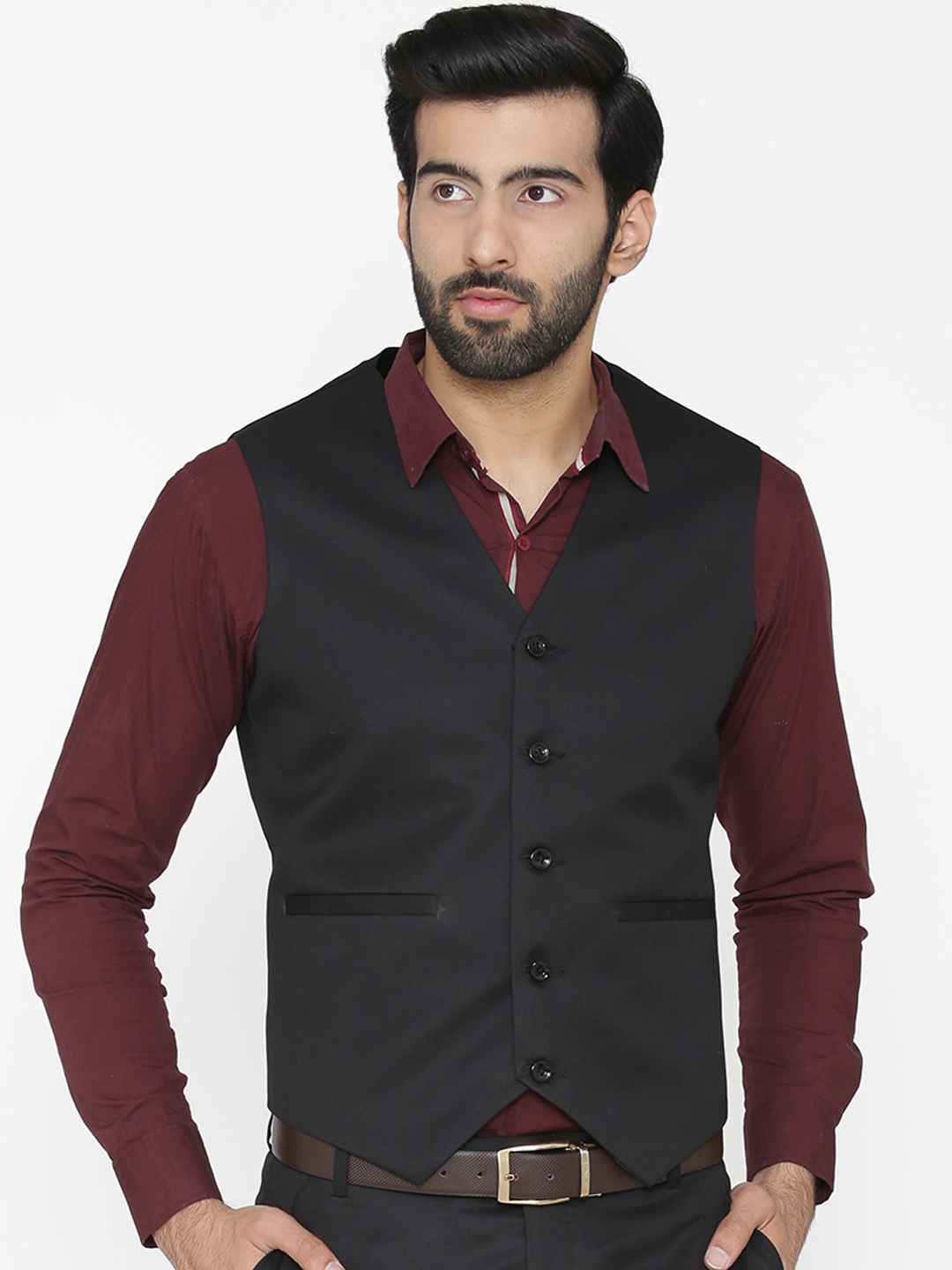 

Wintage Men Black Solid Waistcoat