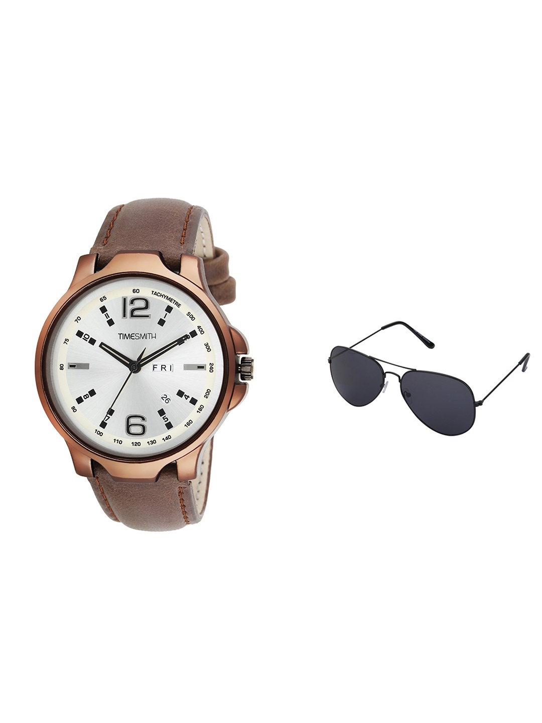 

TIMESMITH Men White Leather Analogue Watch With Free Sunglasses TSC-031-WMG-002