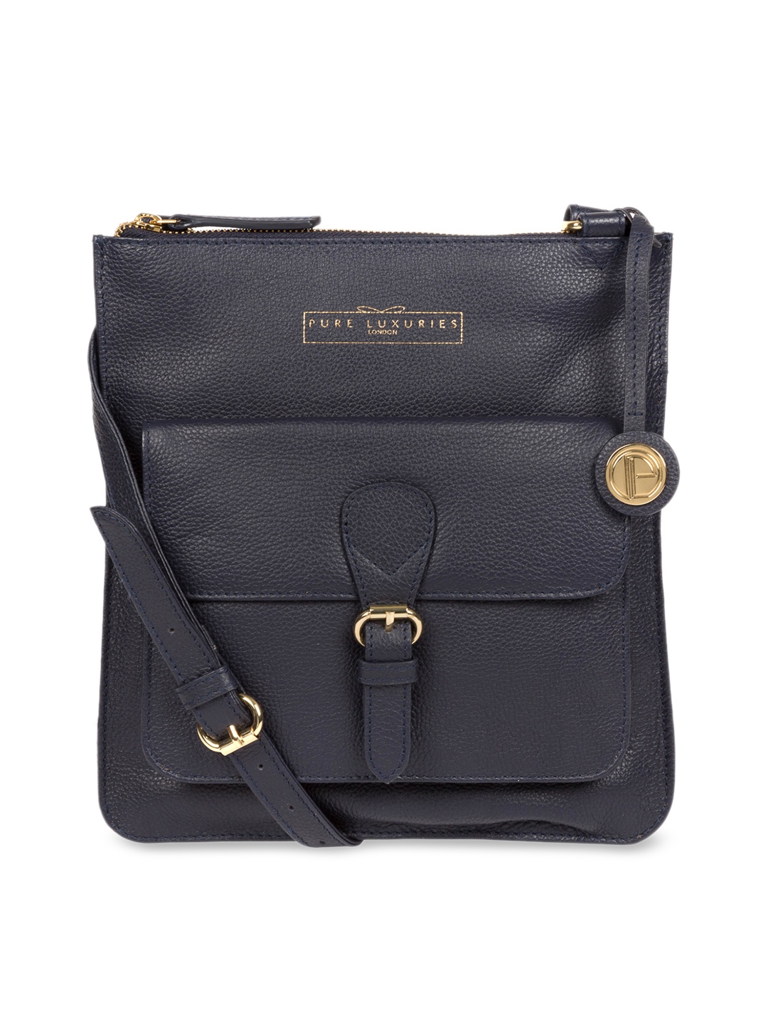 

PURE LUXURIES LONDON Women Navy Blue Solid Genuine Leather Kenley Sling Bag