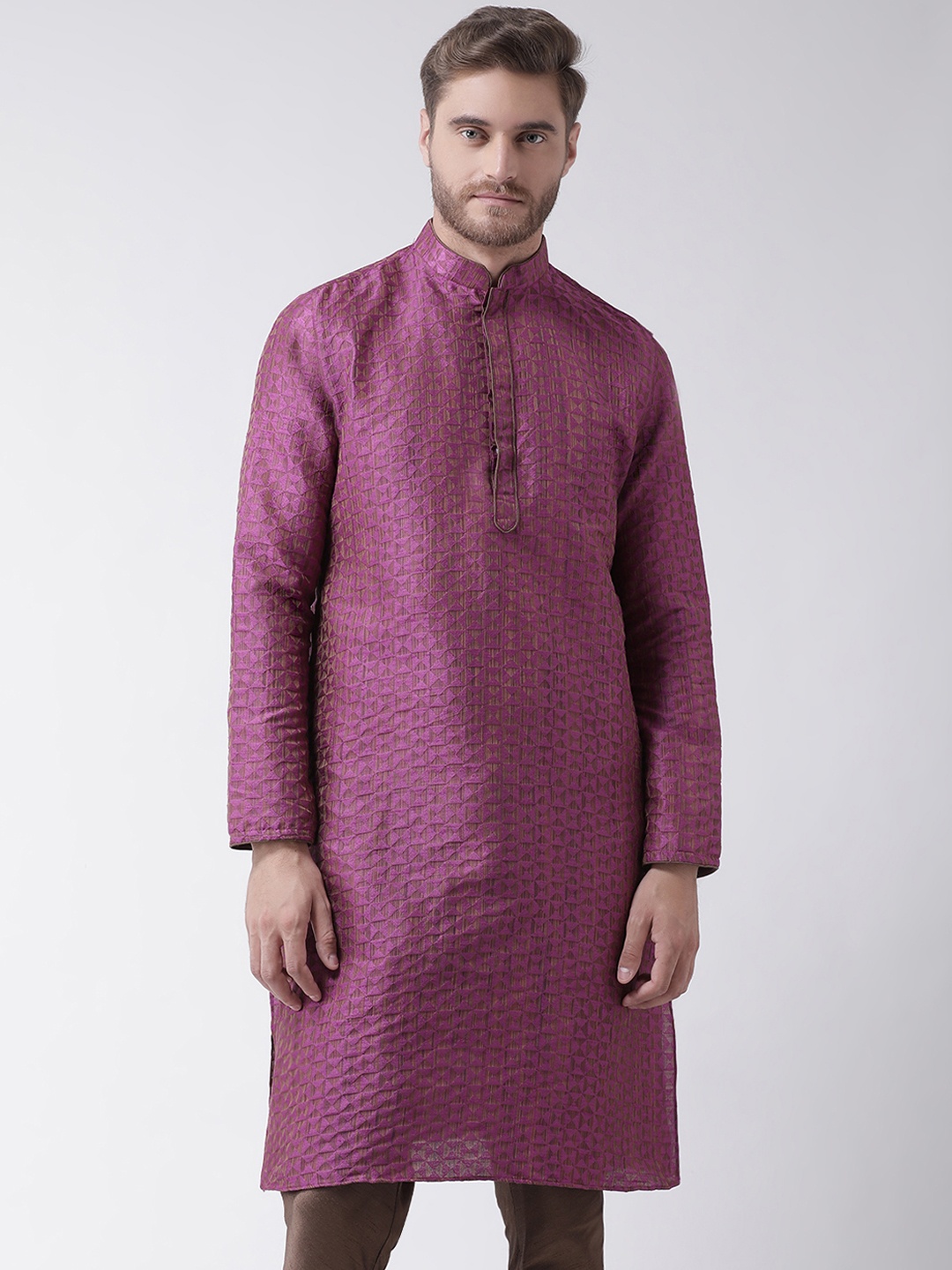 

DEYANN Men Purple Woven Design Straight Kurta