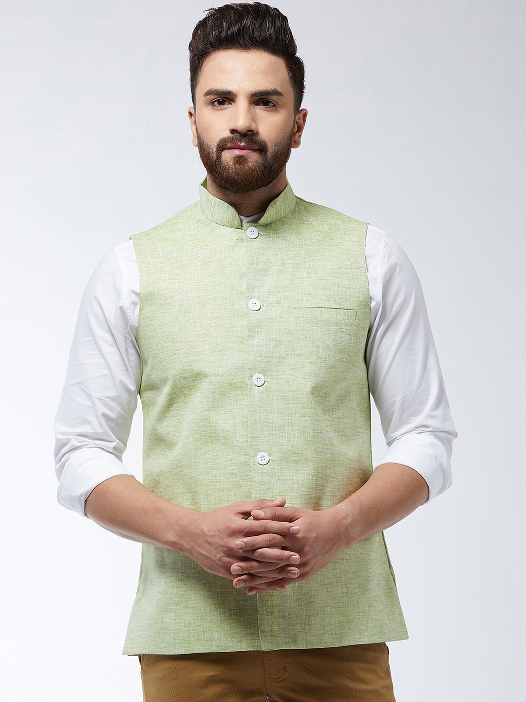 

SOJANYA Men Green Solid Nehru Jacket