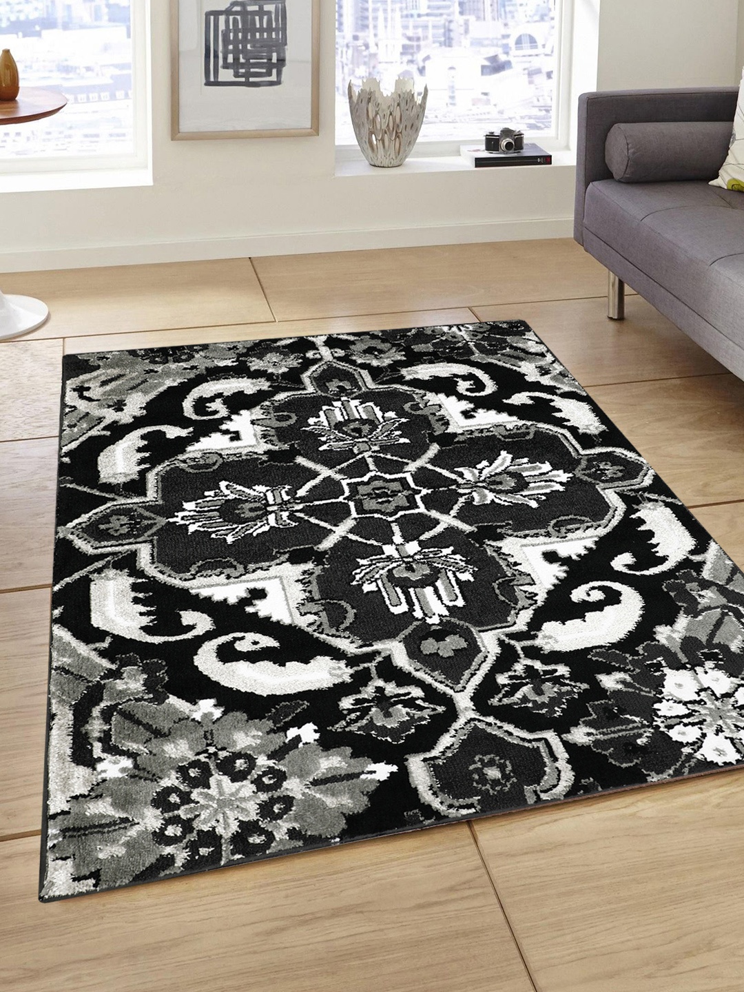 

PRESTO Black & White Printed Anti-Skid Carpet